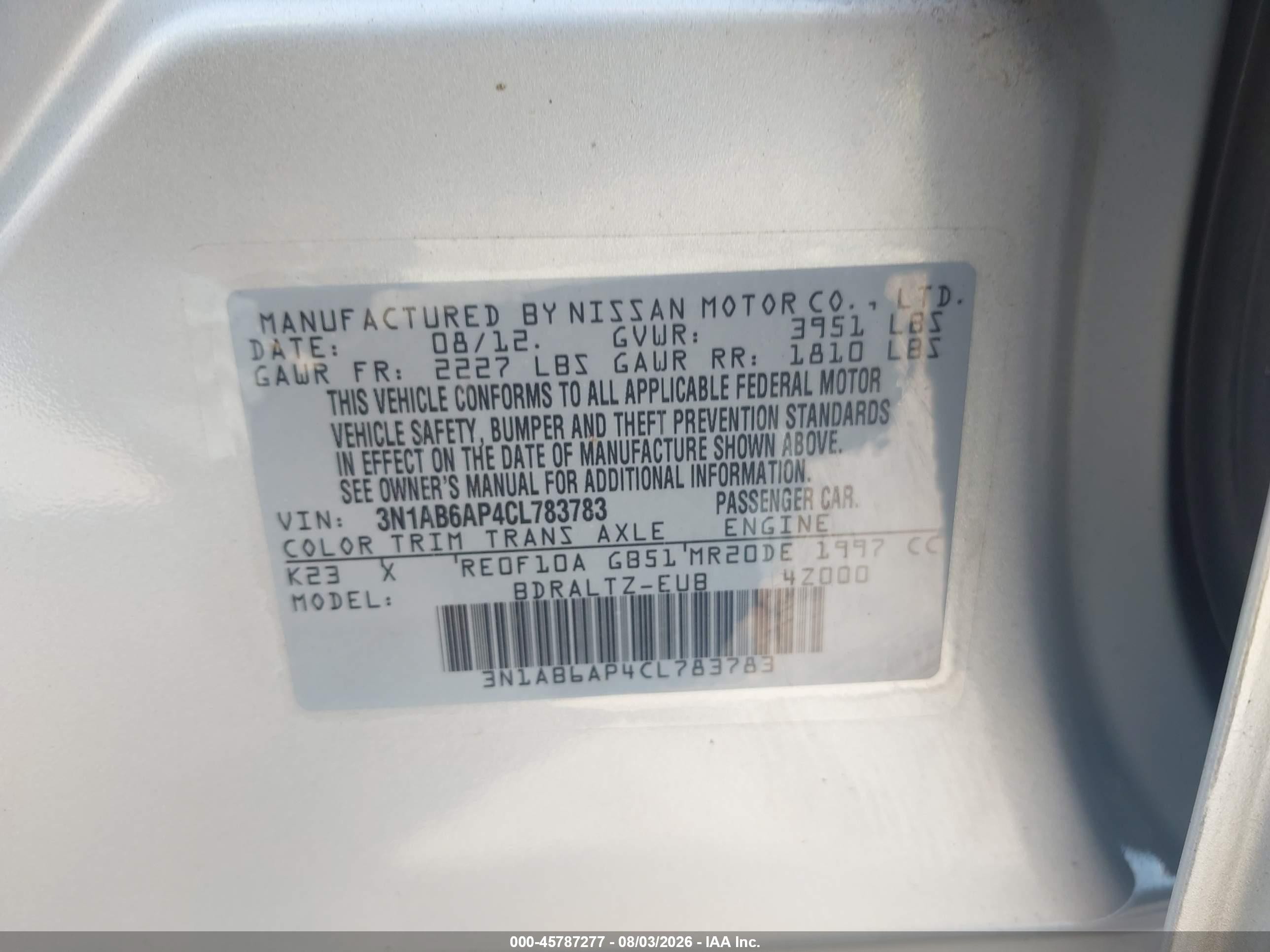 2012 Nissan Sentra 2.0 Sr Silver vin: 3N1AB6AP4CL783783