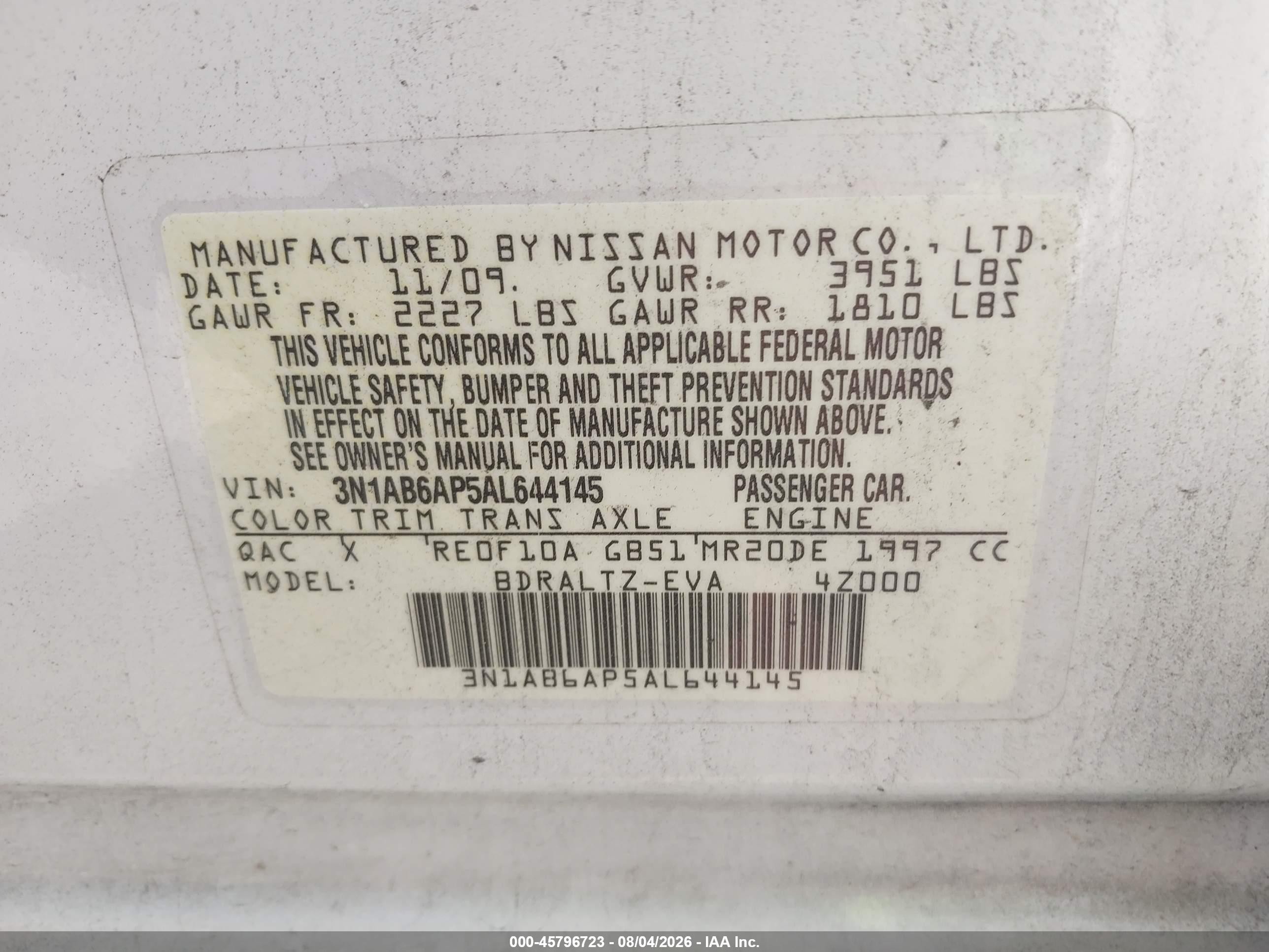 2010 Nissan Sentra 2.0sr Белый vin: 3N1AB6AP5AL644145