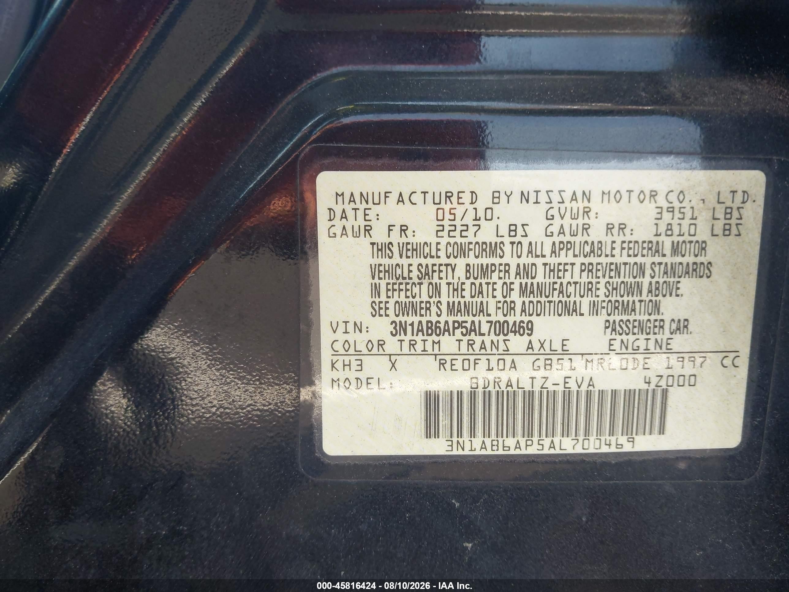 2010 Nissan Sentra 2.0sr Black vin: 3N1AB6AP5AL700469