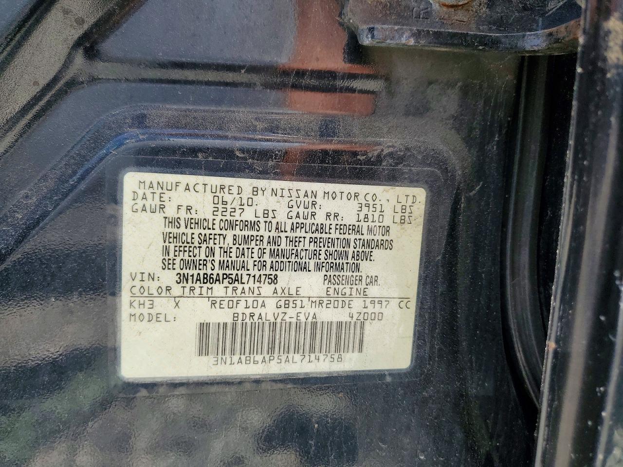 2010 Nissan Sentra 2.0 Black vin: 3N1AB6AP5AL714758