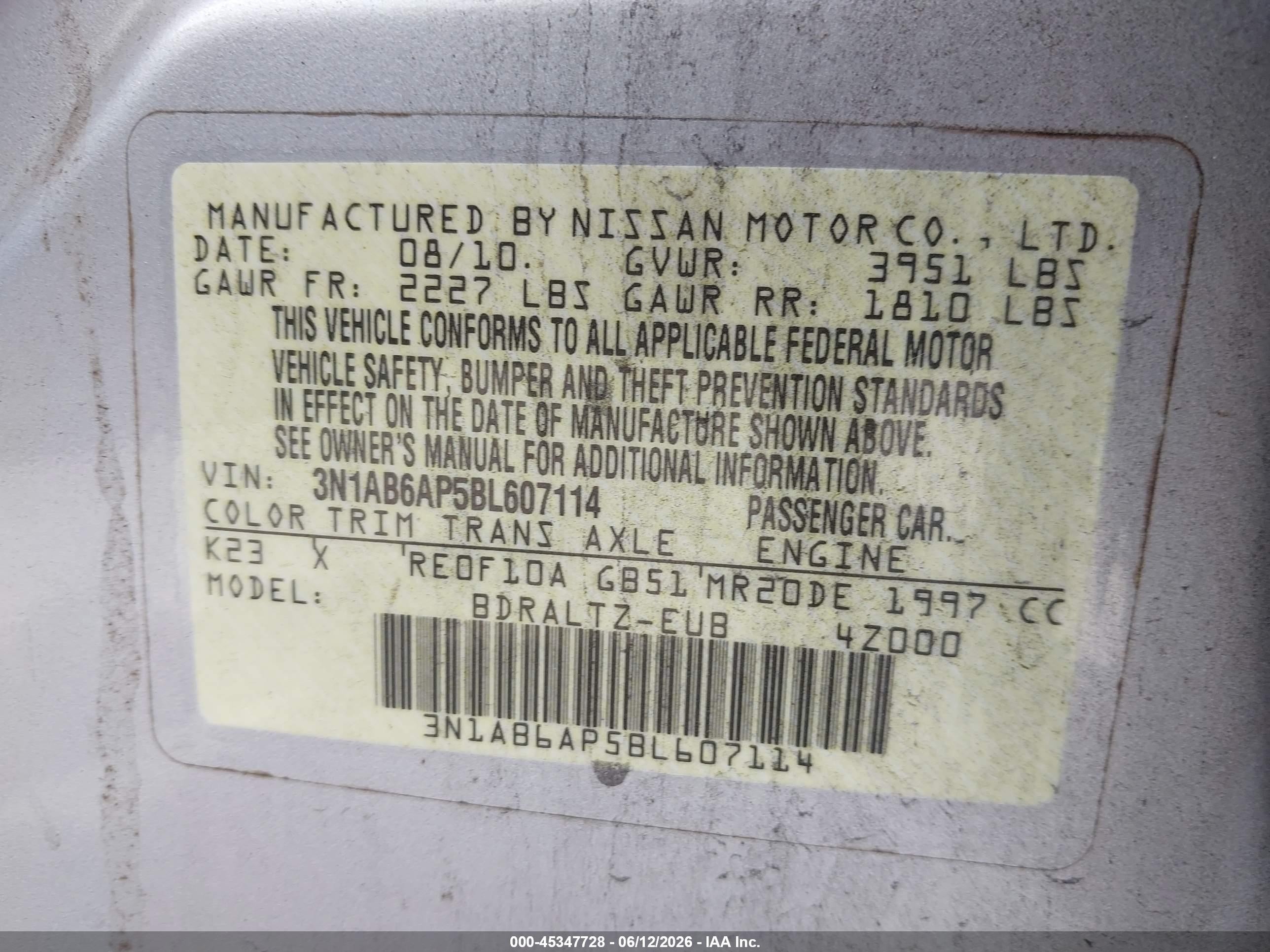 2011 Nissan Sentra 2.0sr Silver vin: 3N1AB6AP5BL607114