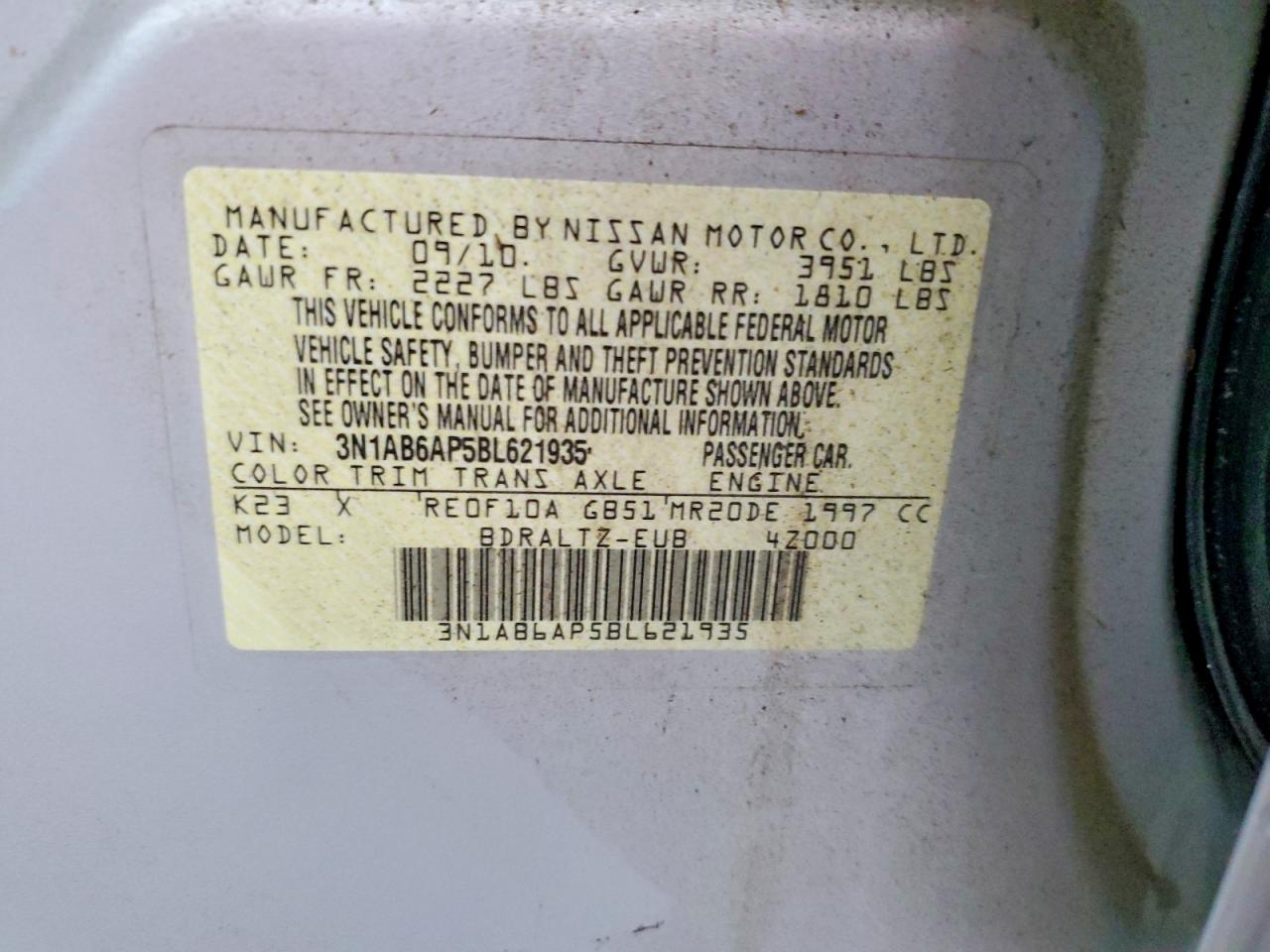 2011 Nissan Sentra 2.0 Silver vin: 3N1AB6AP5BL621935
