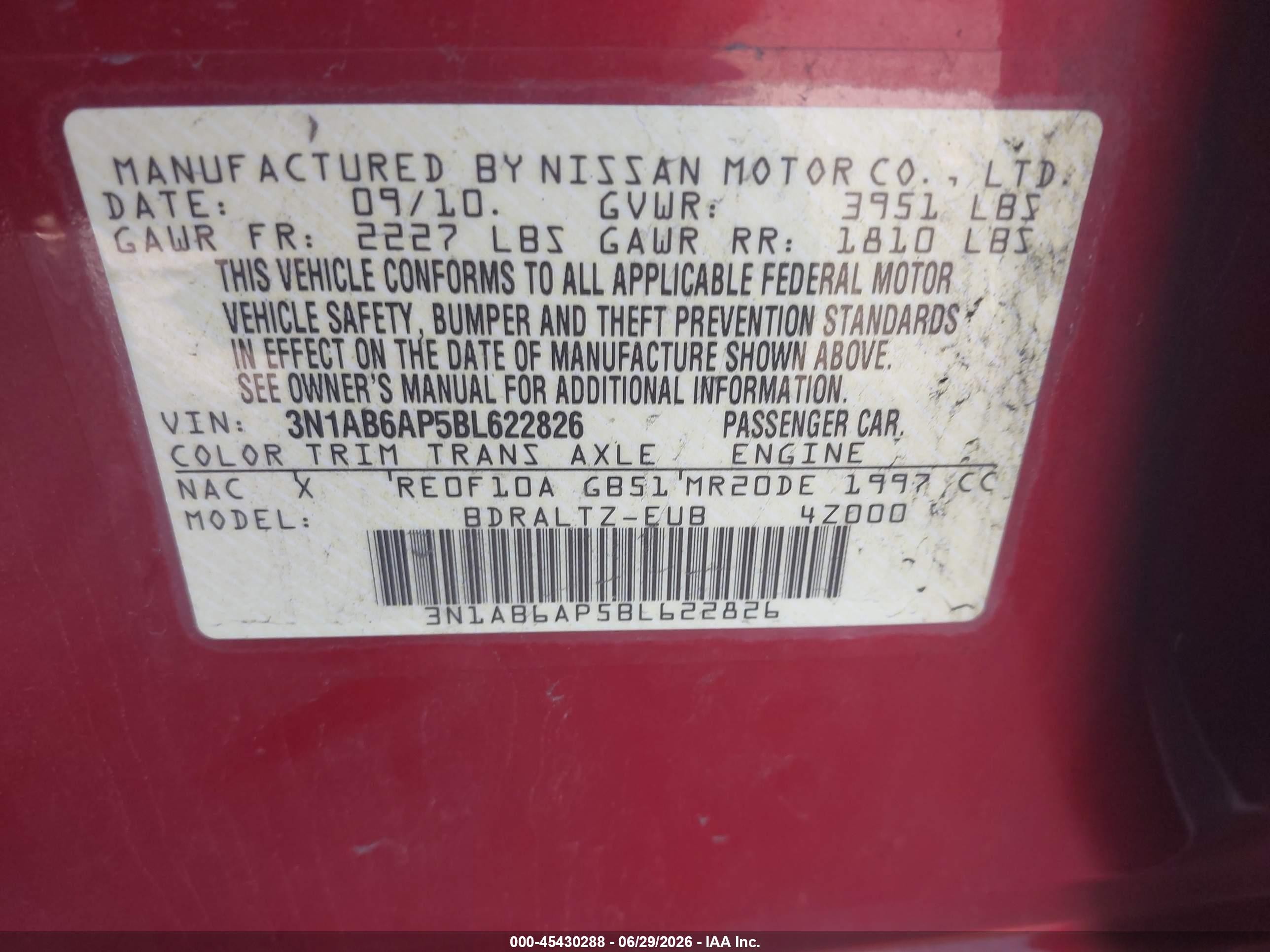 2011 Nissan Sentra 2.0s Red vin: 3N1AB6AP5BL622826