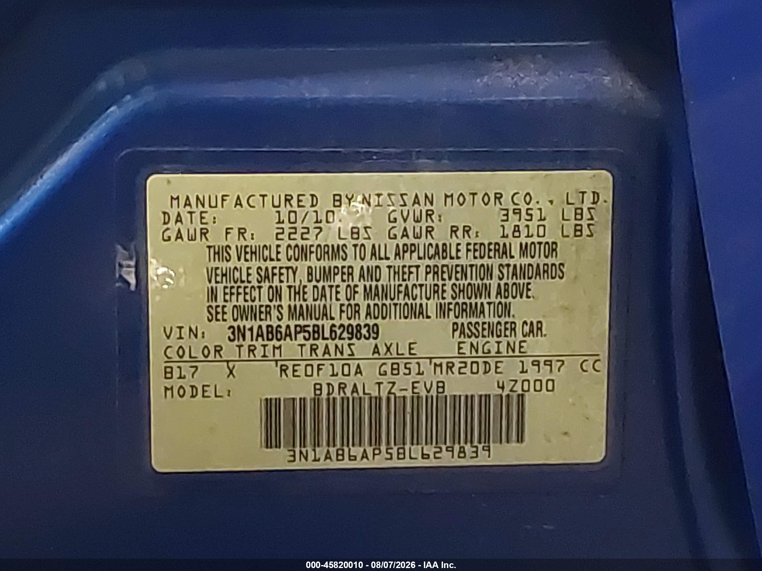 2011 Nissan Sentra 2.0sr Blue vin: 3N1AB6AP5BL629839