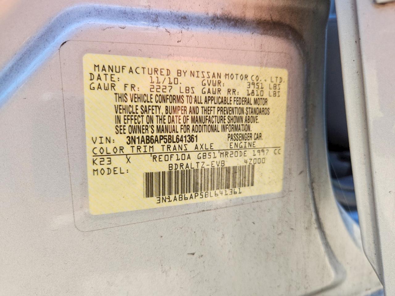 2011 Nissan Sentra 2.0 Silver vin: 3N1AB6AP5BL641361