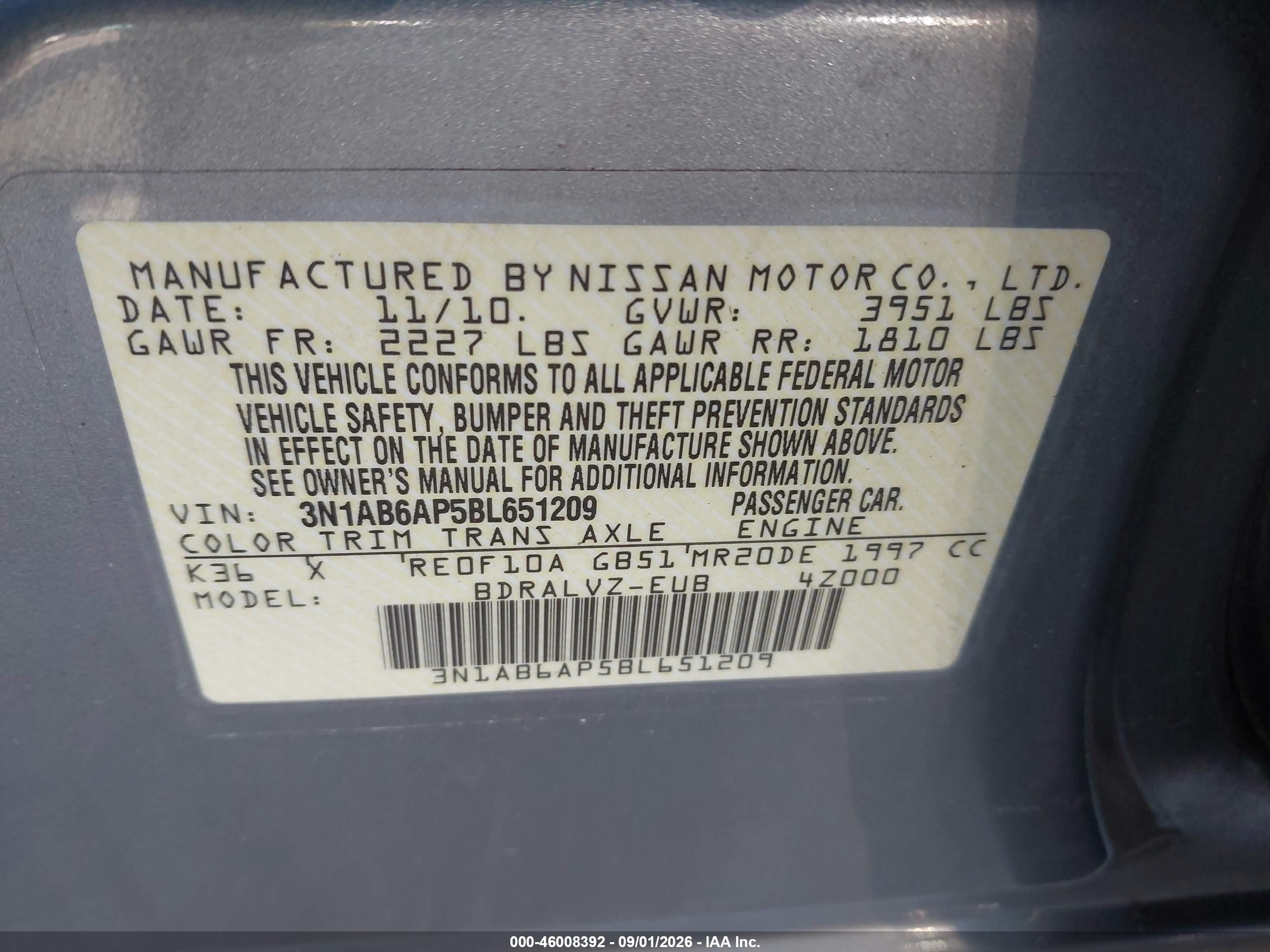 2011 Nissan Sentra 2.0sl Silver vin: 3N1AB6AP5BL651209