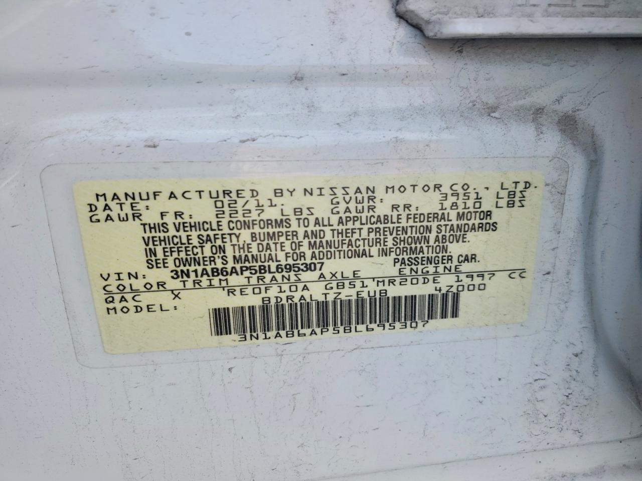 2011 Nissan Sentra 2.0 White vin: 3N1AB6AP5BL695307