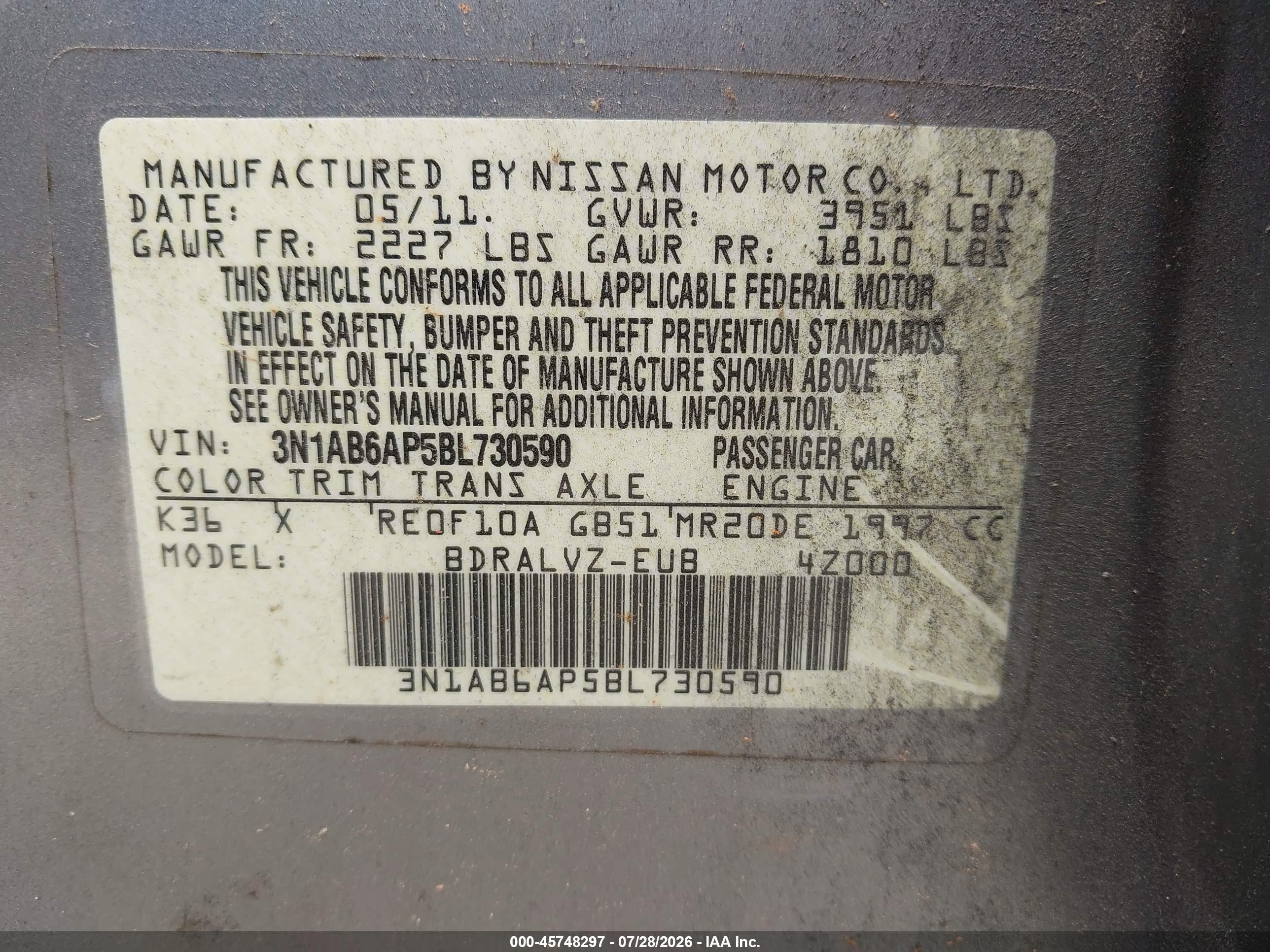 2011 Nissan Sentra 2.0sl Silver vin: 3N1AB6AP5BL730590