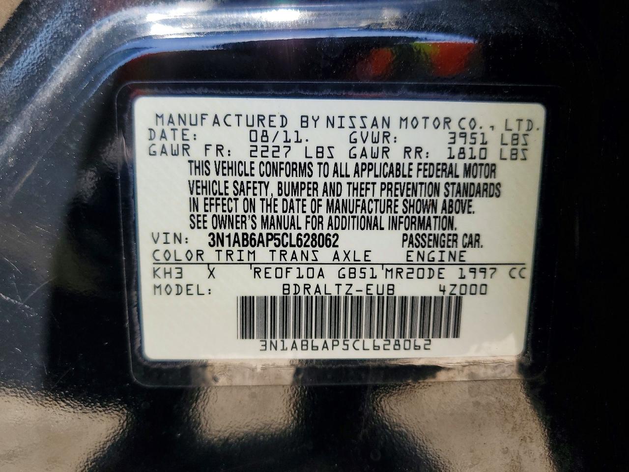 2012 Nissan Sentra 2.0 Black vin: 3N1AB6AP5CL628062
