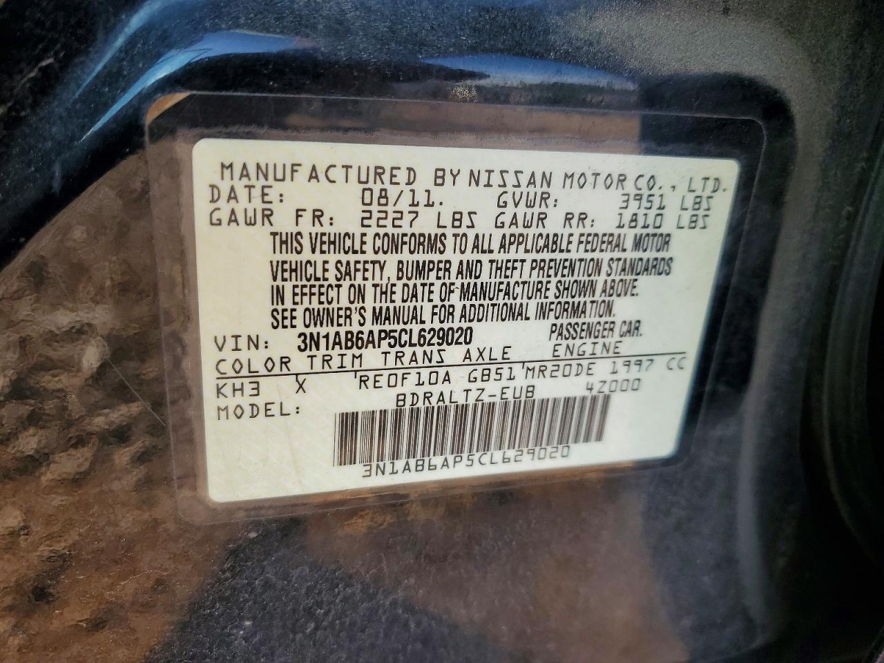 2012 Nissan Sentra 2.0 Black vin: 3N1AB6AP5CL629020
