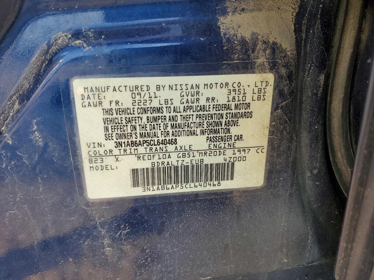 2012 Nissan Sentra 2.0 Blue vin: 3N1AB6AP5CL640468