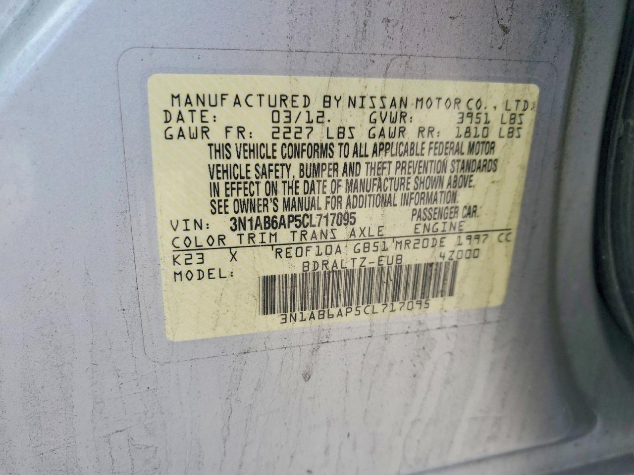 2012 Nissan Sentra 2.0 Silver vin: 3N1AB6AP5CL717095