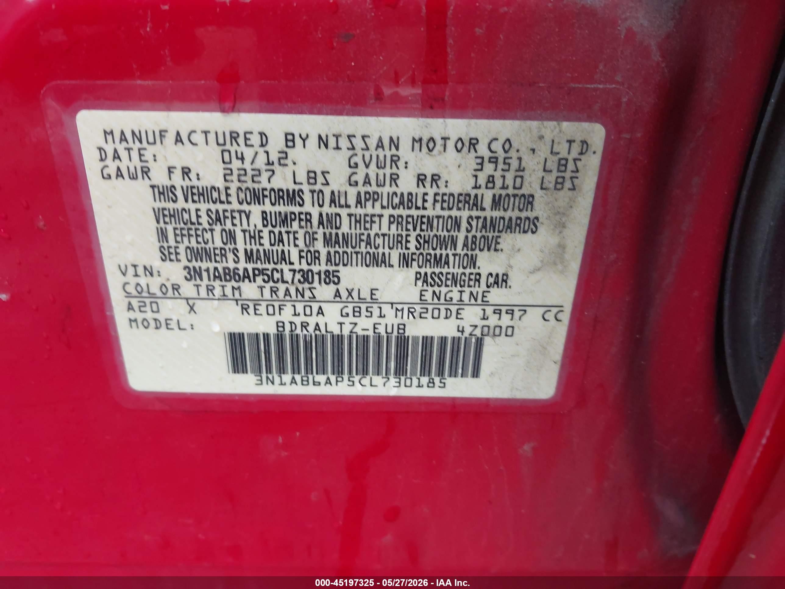2012 Nissan Sentra 2.0 Sr Red vin: 3N1AB6AP5CL730185