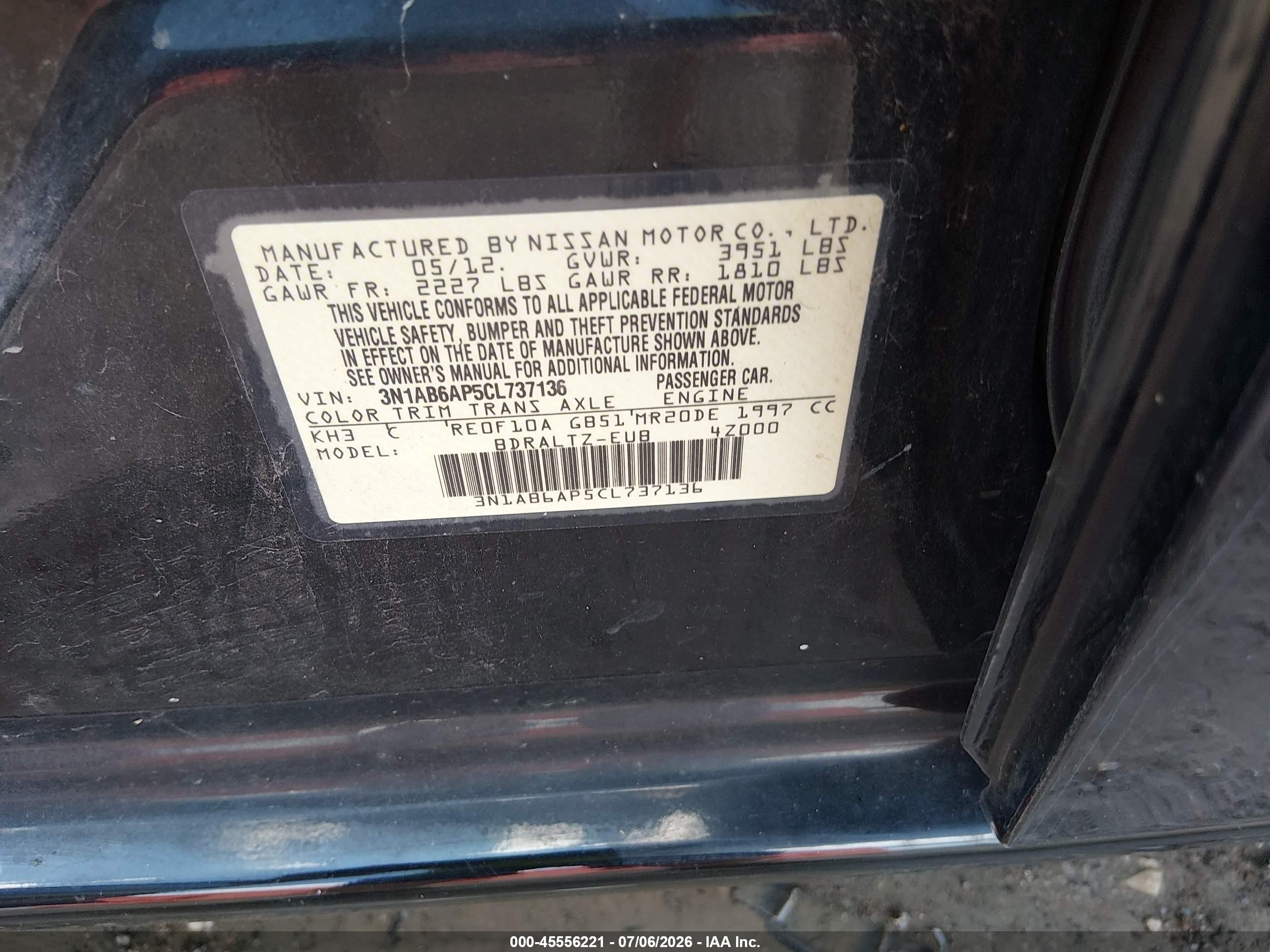 2012 Nissan Sentra 2.0 S Черный vin: 3N1AB6AP5CL737136