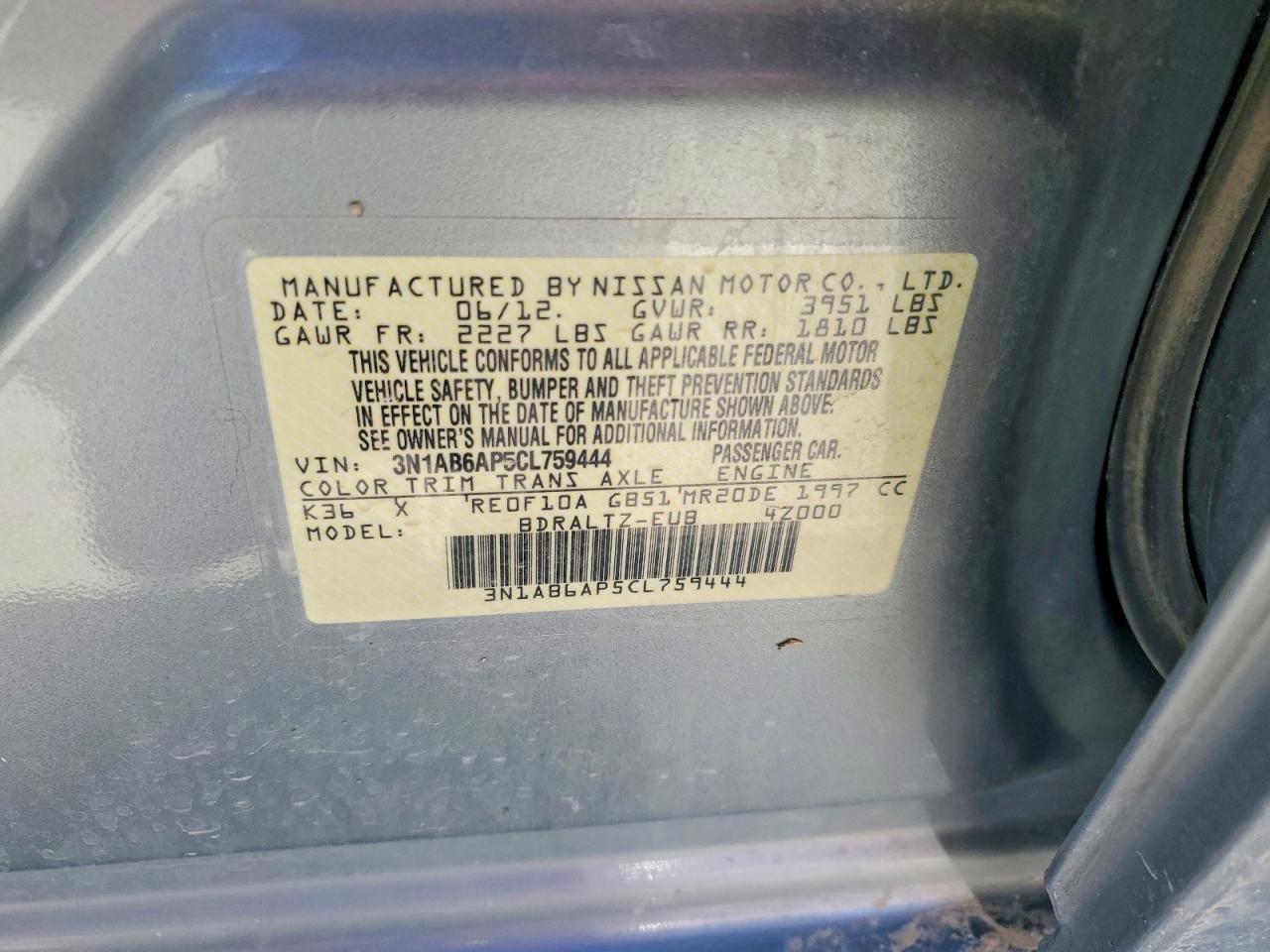 2012 Nissan Sentra 2.0 Gray vin: 3N1AB6AP5CL759444