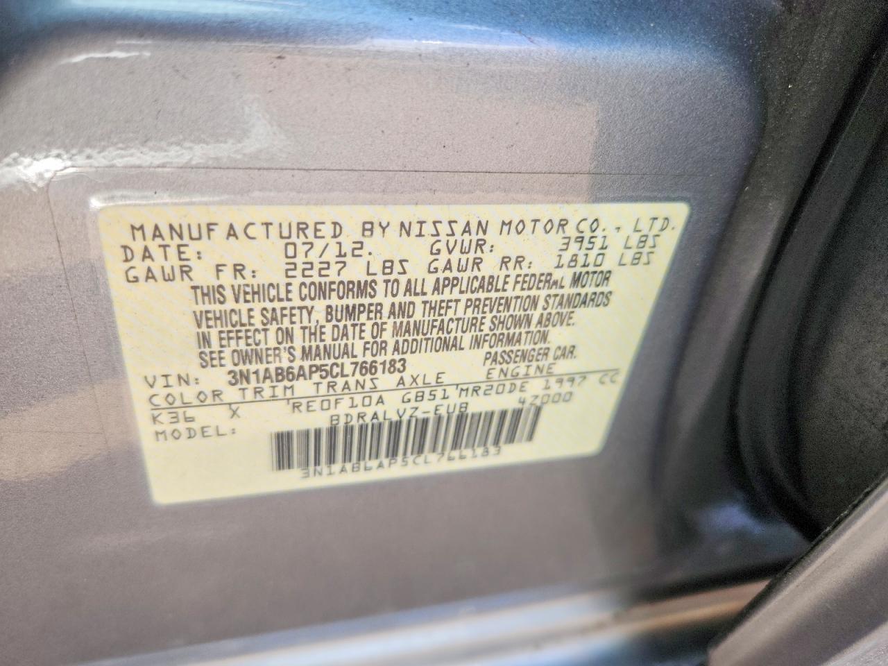 2012 Nissan Sentra 2.0 Silver vin: 3N1AB6AP5CL766183