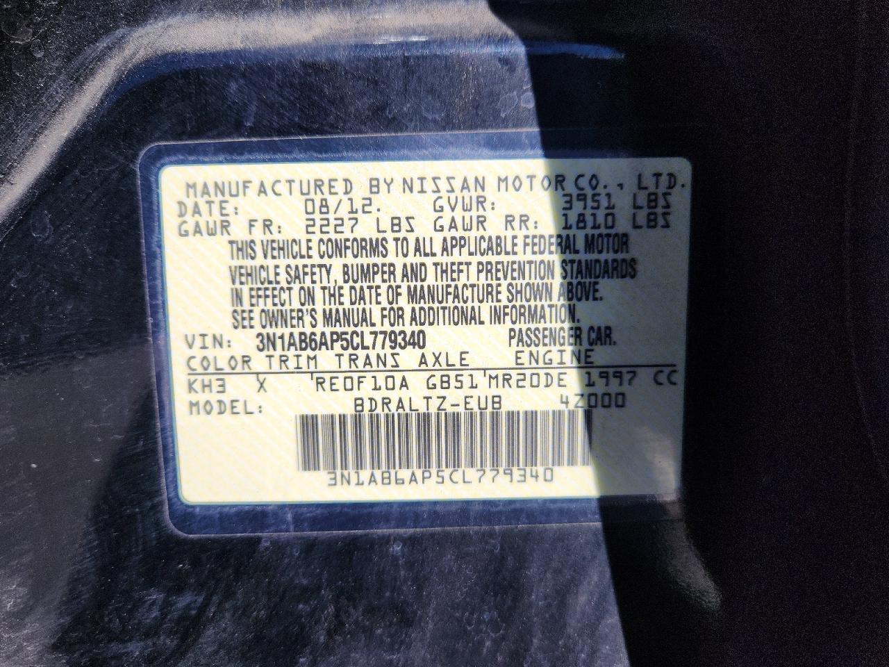 2012 Nissan Sentra 2.0 Black vin: 3N1AB6AP5CL779340