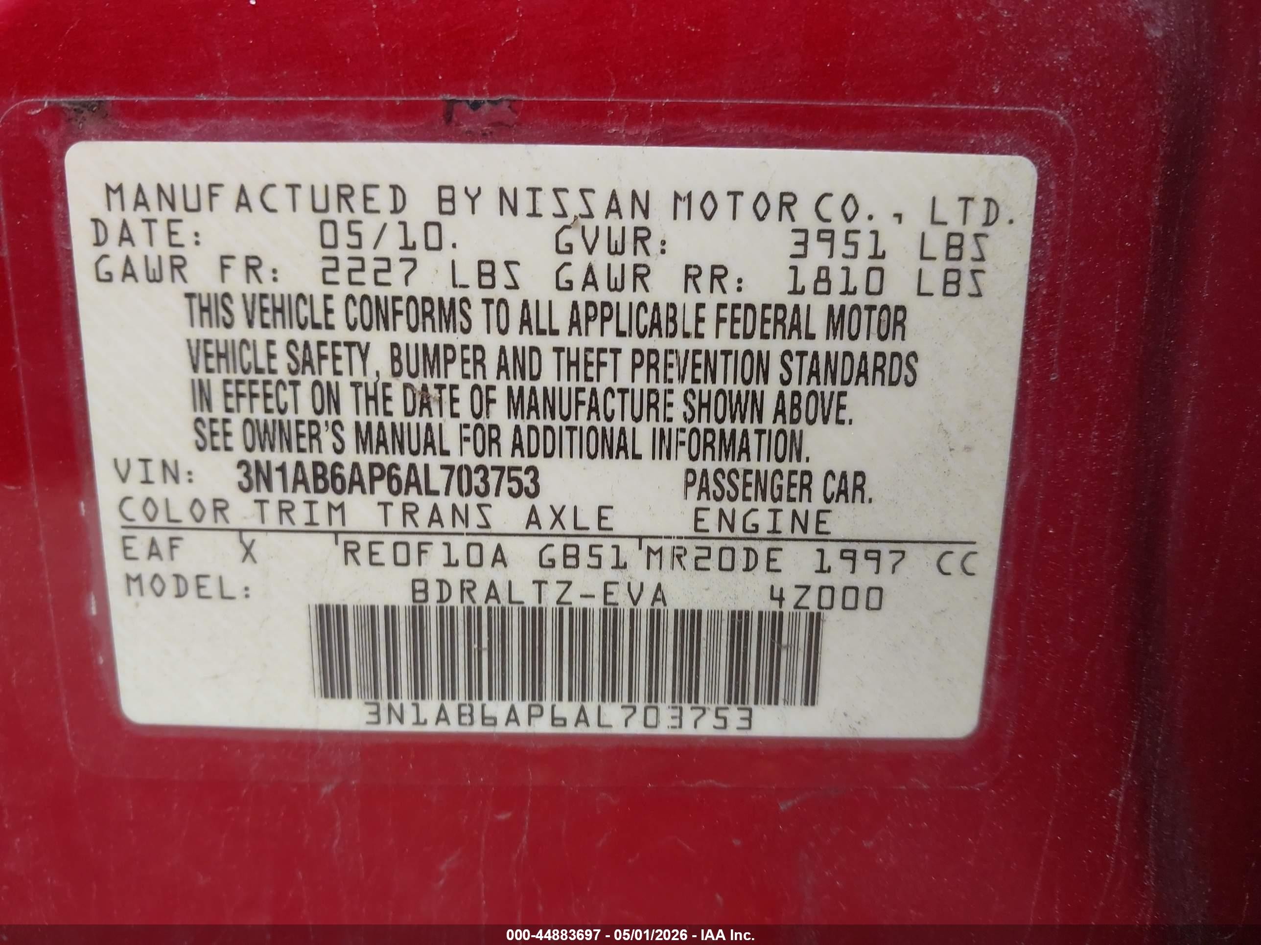 2010 Nissan Sentra 2.0sr Burgundy vin: 3N1AB6AP6AL703753