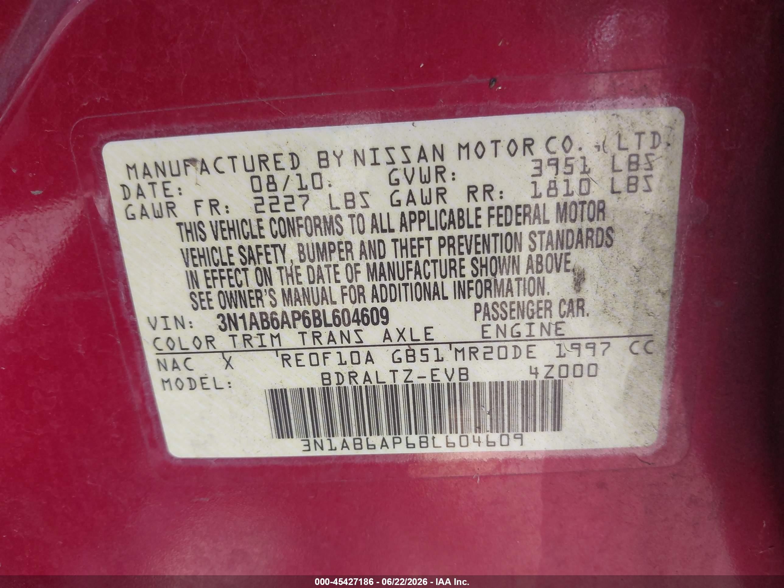 2011 Nissan Sentra 2.0s Red vin: 3N1AB6AP6BL604609
