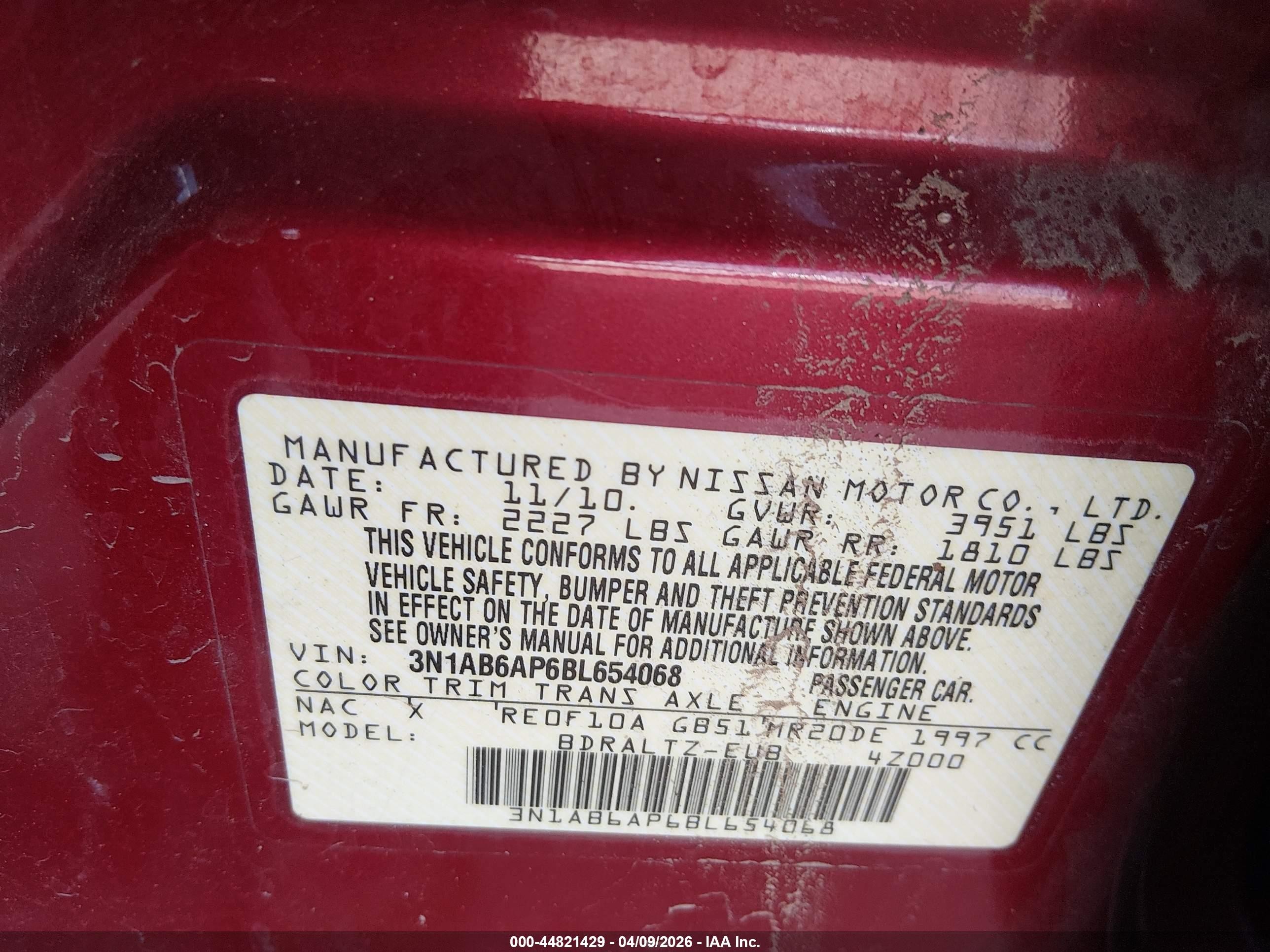 2011 Nissan Sentra 2.0s Красный vin: 3N1AB6AP6BL654068