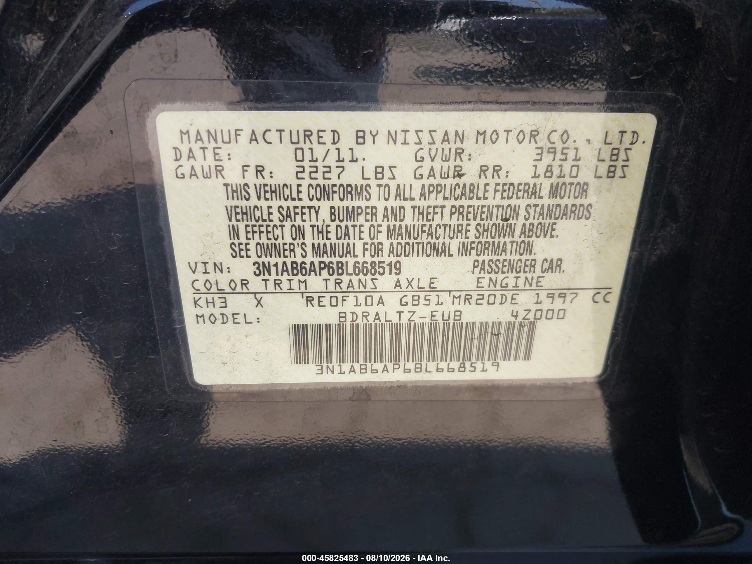 2011 Nissan Sentra 2.0sr Черный vin: 3N1AB6AP6BL668519
