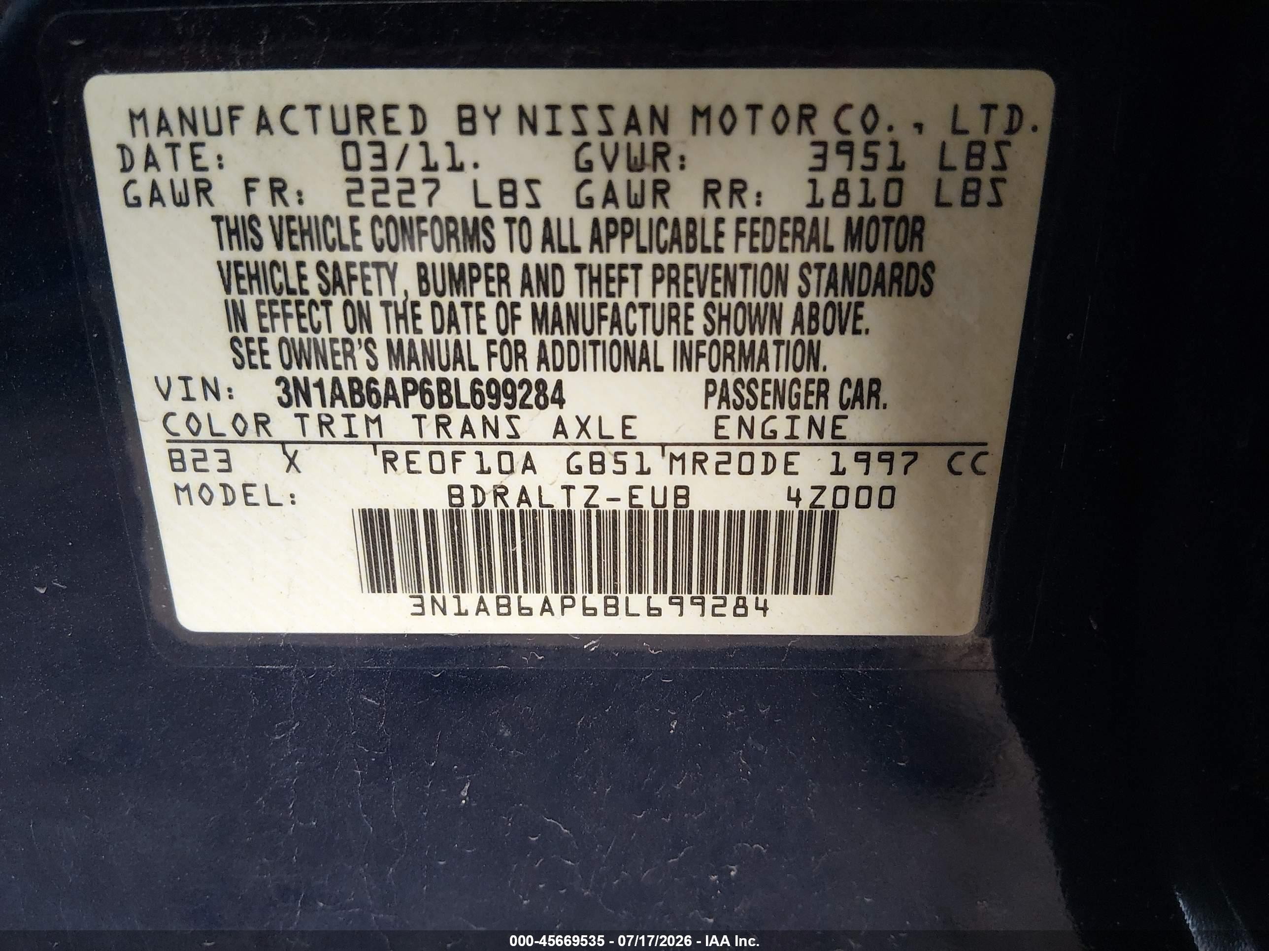 2011 Nissan Sentra 2.0s Blue vin: 3N1AB6AP6BL699284