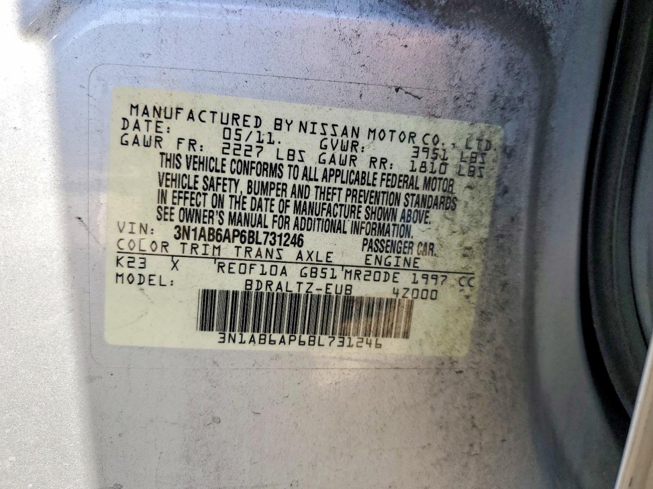 2011 Nissan Sentra 2.0 White vin: 3N1AB6AP6BL731246