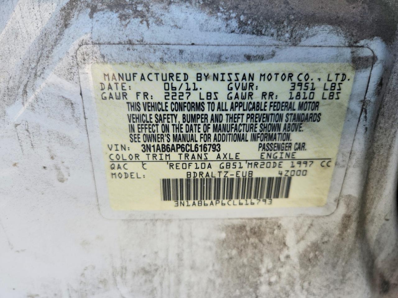 2012 Nissan Sentra 2.0 White vin: 3N1AB6AP6CL616793