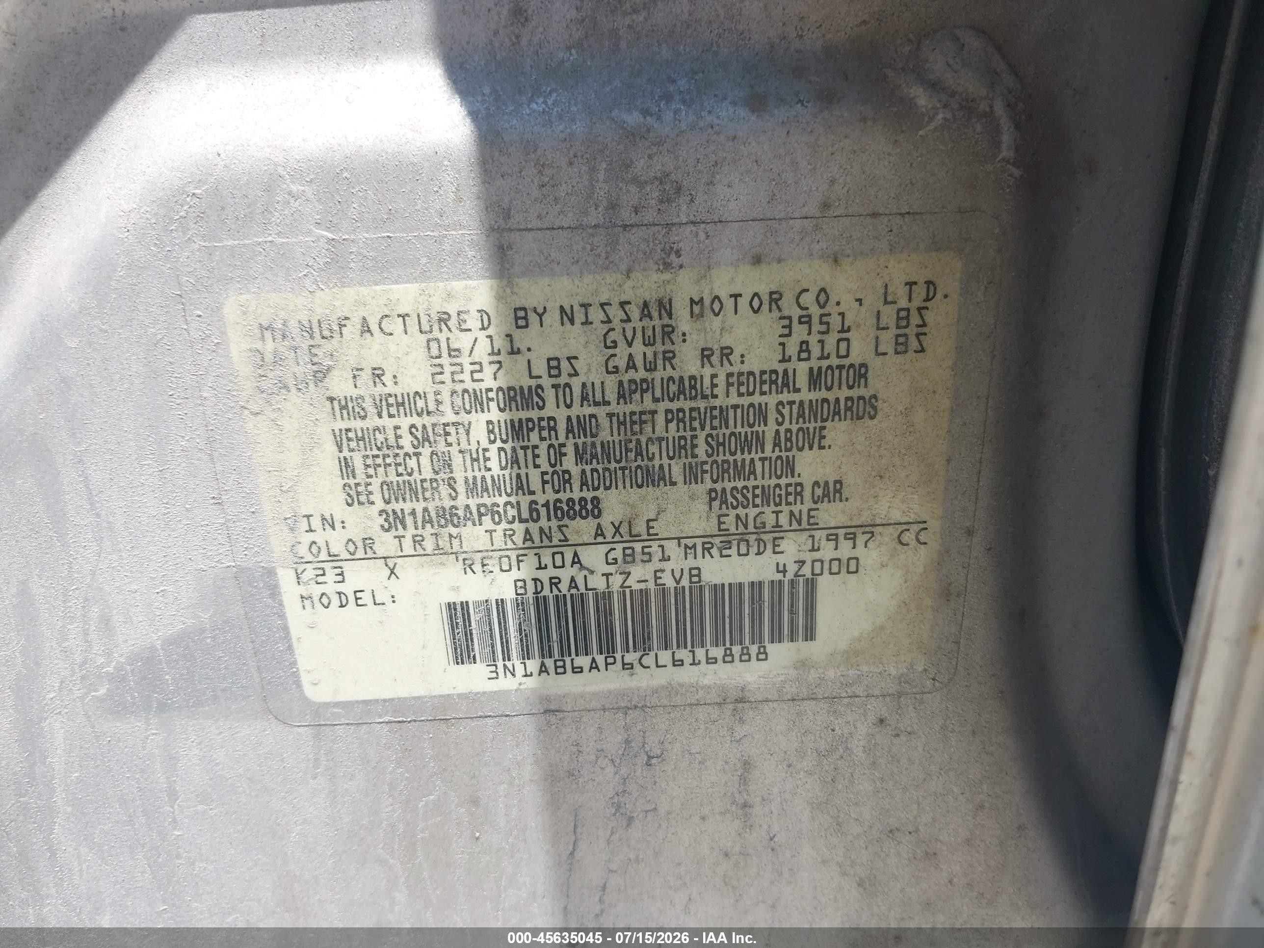 2012 Nissan Sentra 2.0 Sr Gray vin: 3N1AB6AP6CL616888