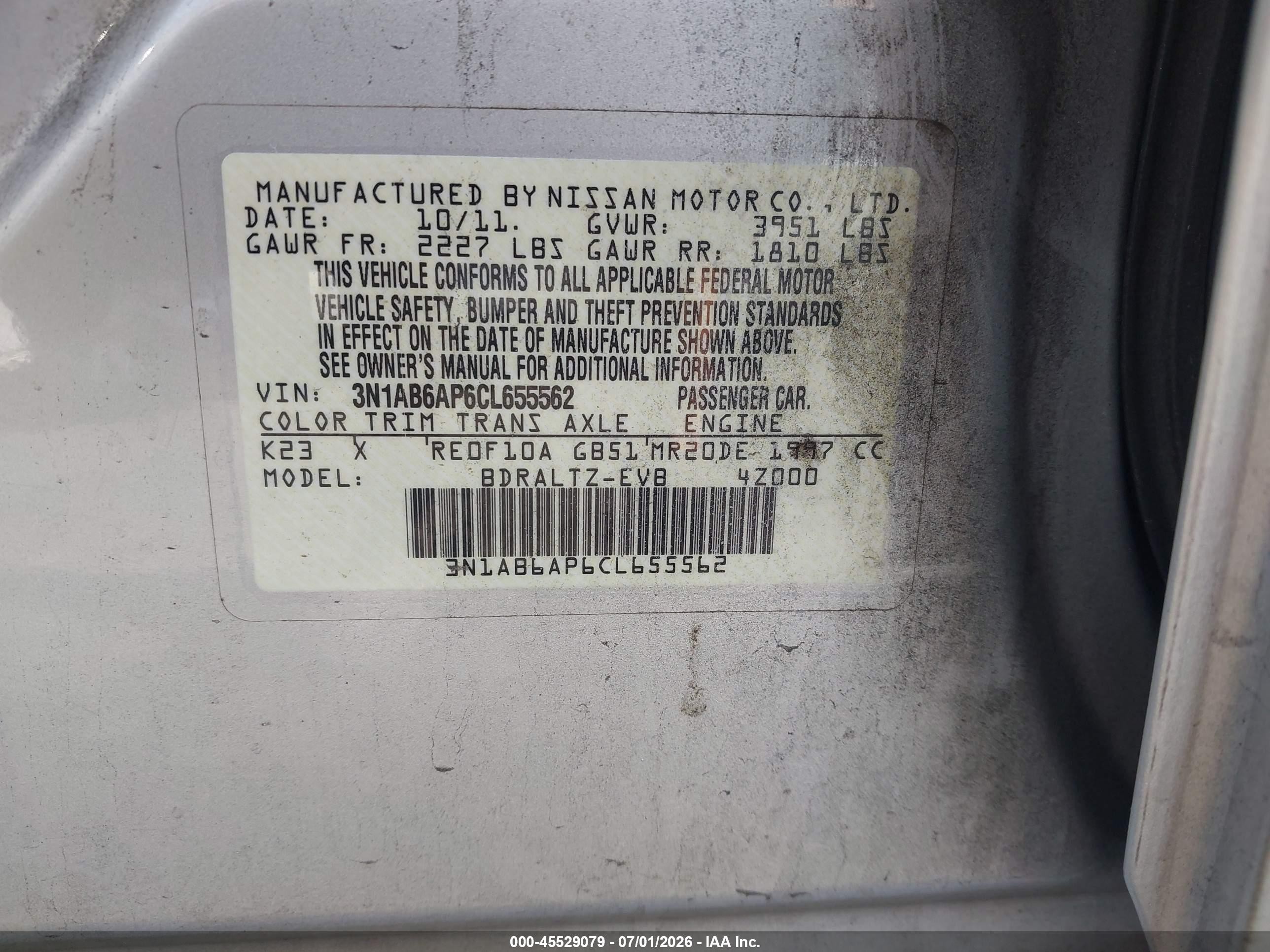 2012 Nissan Sentra 2.0 Sr Silver vin: 3N1AB6AP6CL655562