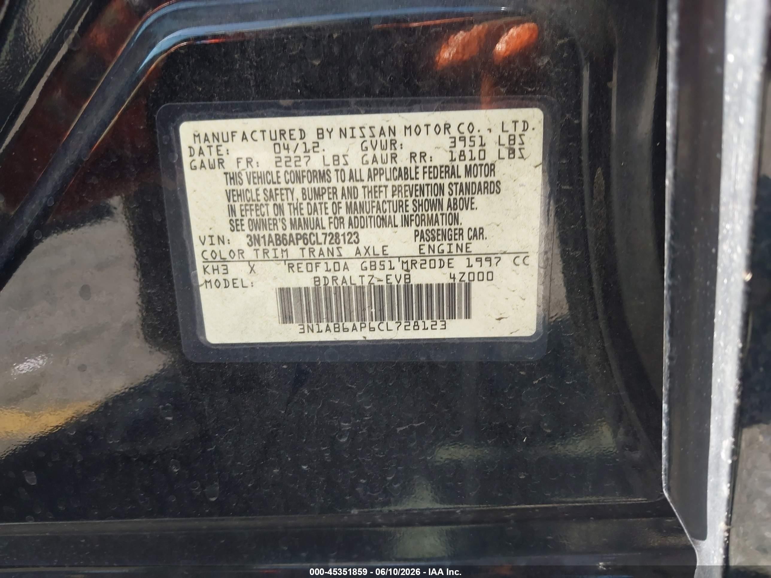 2012 Nissan Sentra 2.0 S Black vin: 3N1AB6AP6CL728123