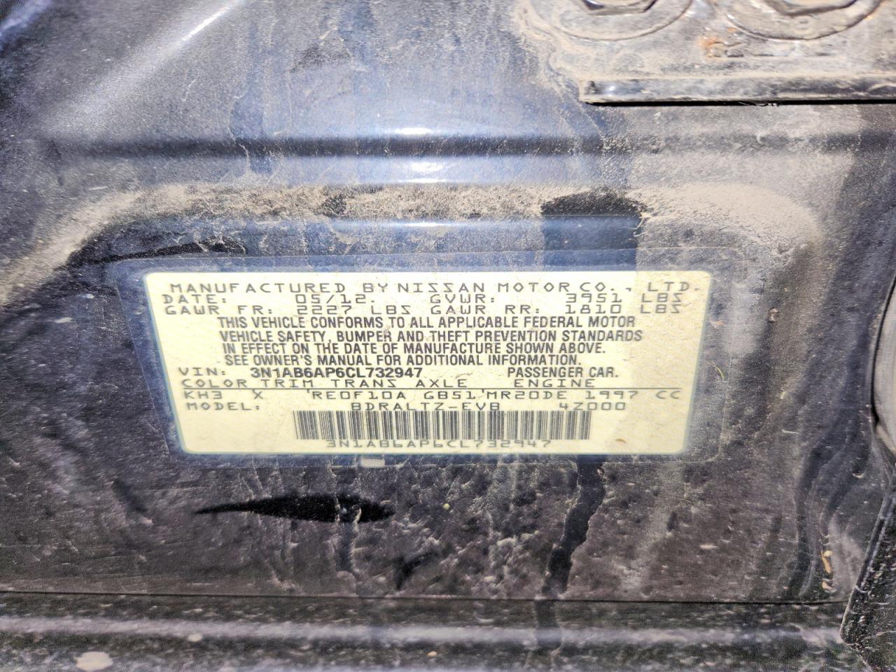 2012 Nissan Sentra 2.0 Black vin: 3N1AB6AP6CL732947