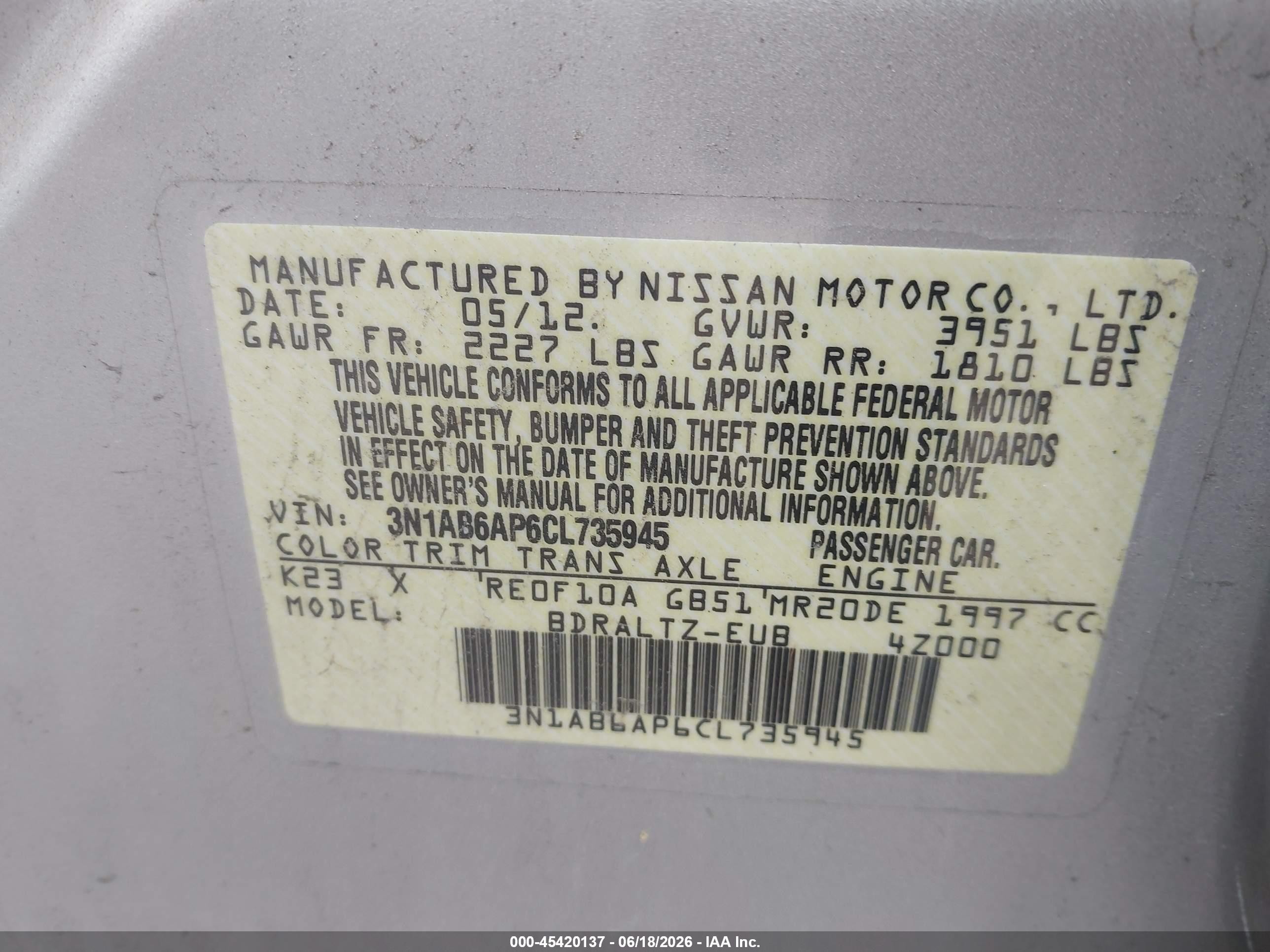 2012 Nissan Sentra 2.0 S Silver vin: 3N1AB6AP6CL735945