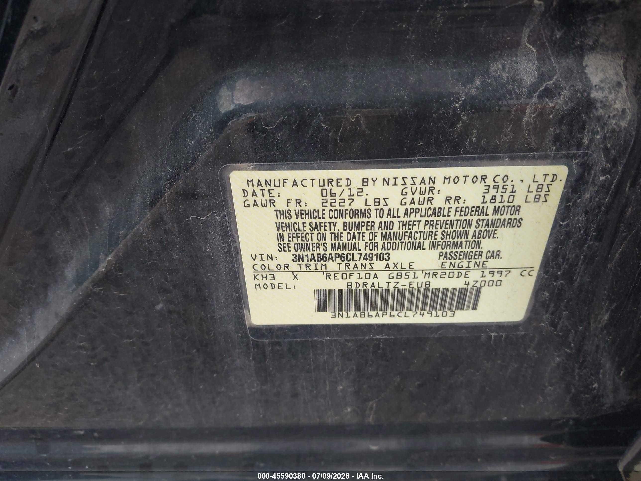 2012 Nissan Sentra 2.0 S Black vin: 3N1AB6AP6CL749103