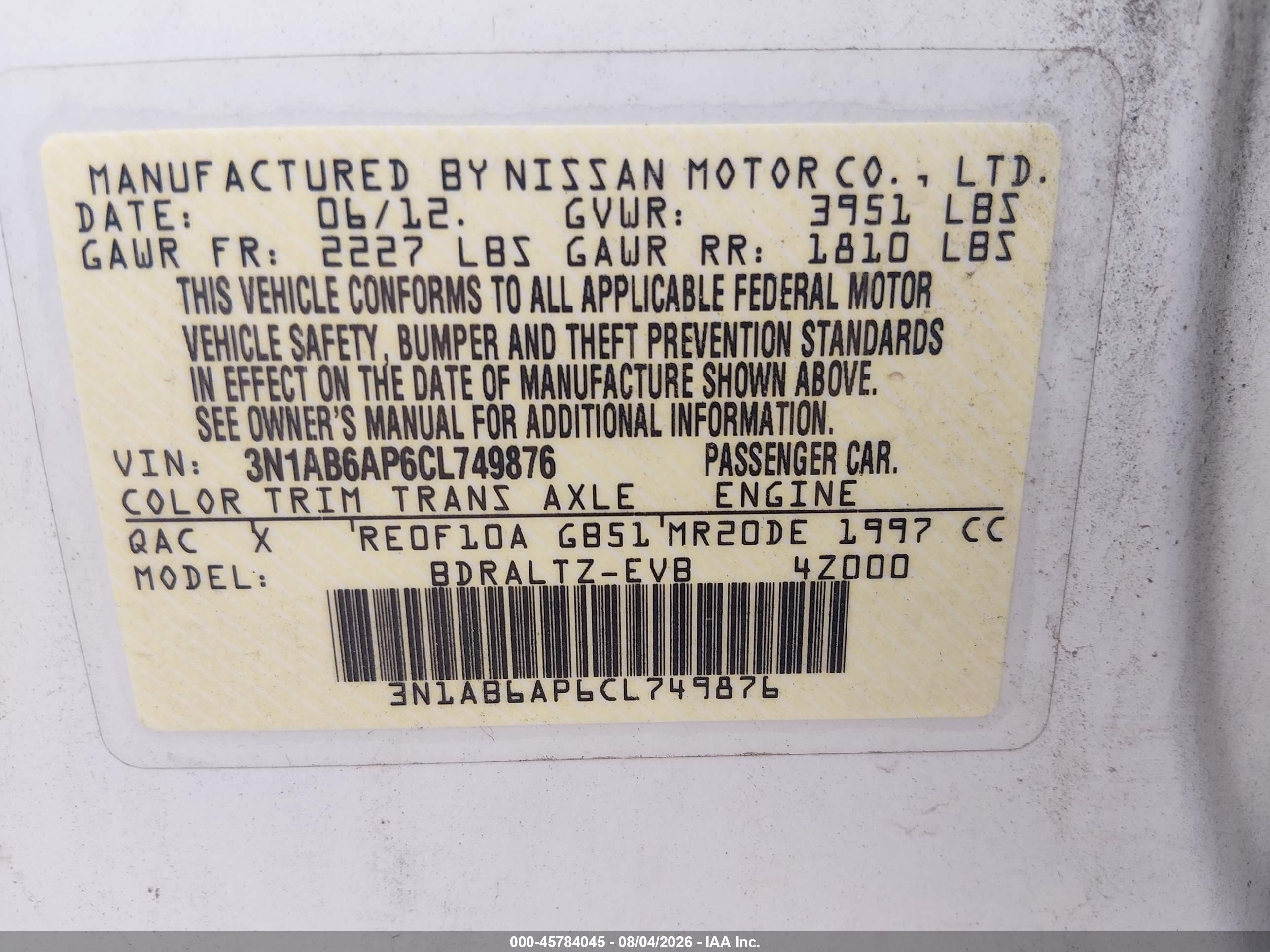 2012 Nissan Sentra 2.0 S White vin: 3N1AB6AP6CL749876