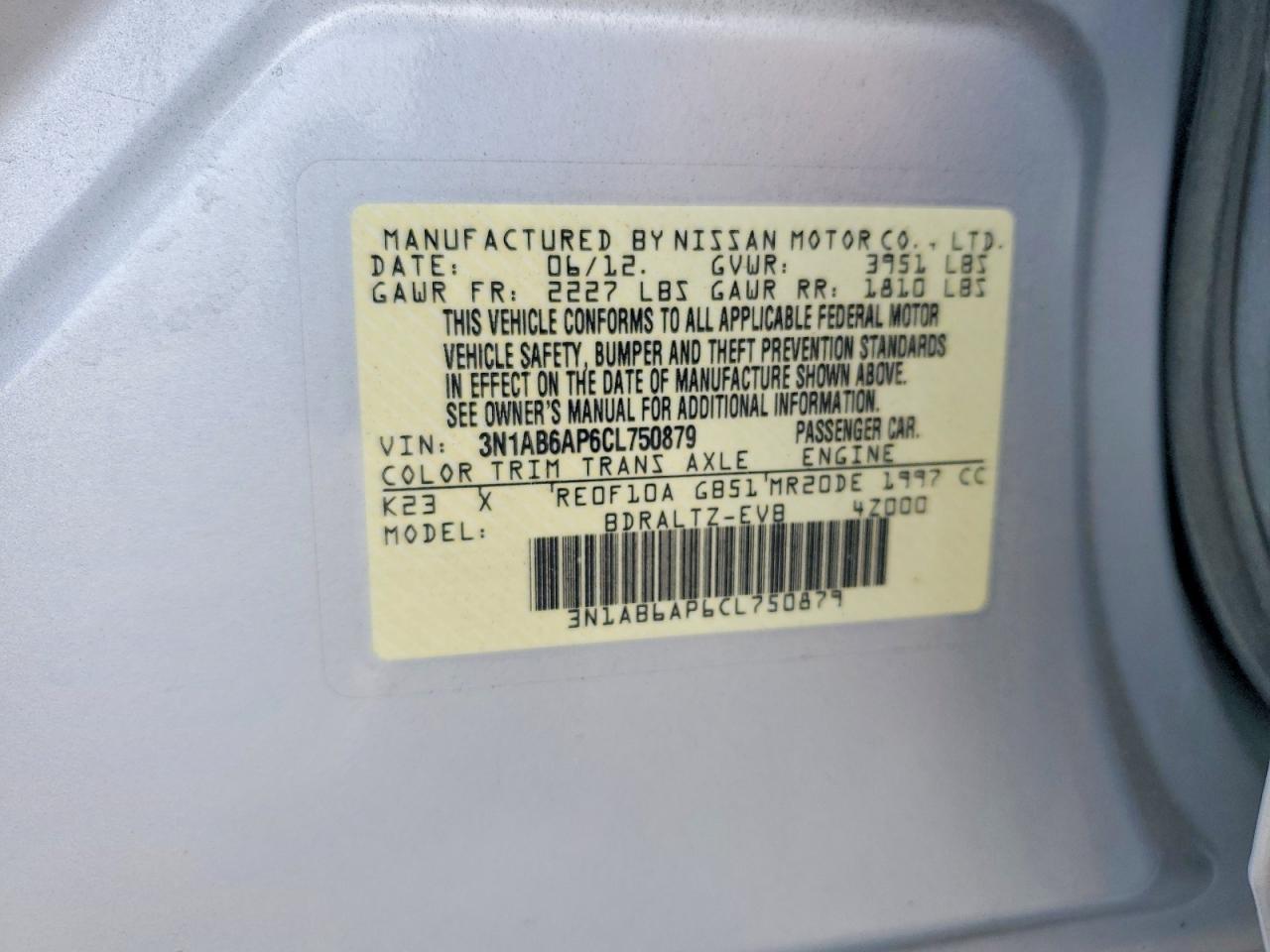 2012 Nissan Sentra 2.0 Silver vin: 3N1AB6AP6CL750879