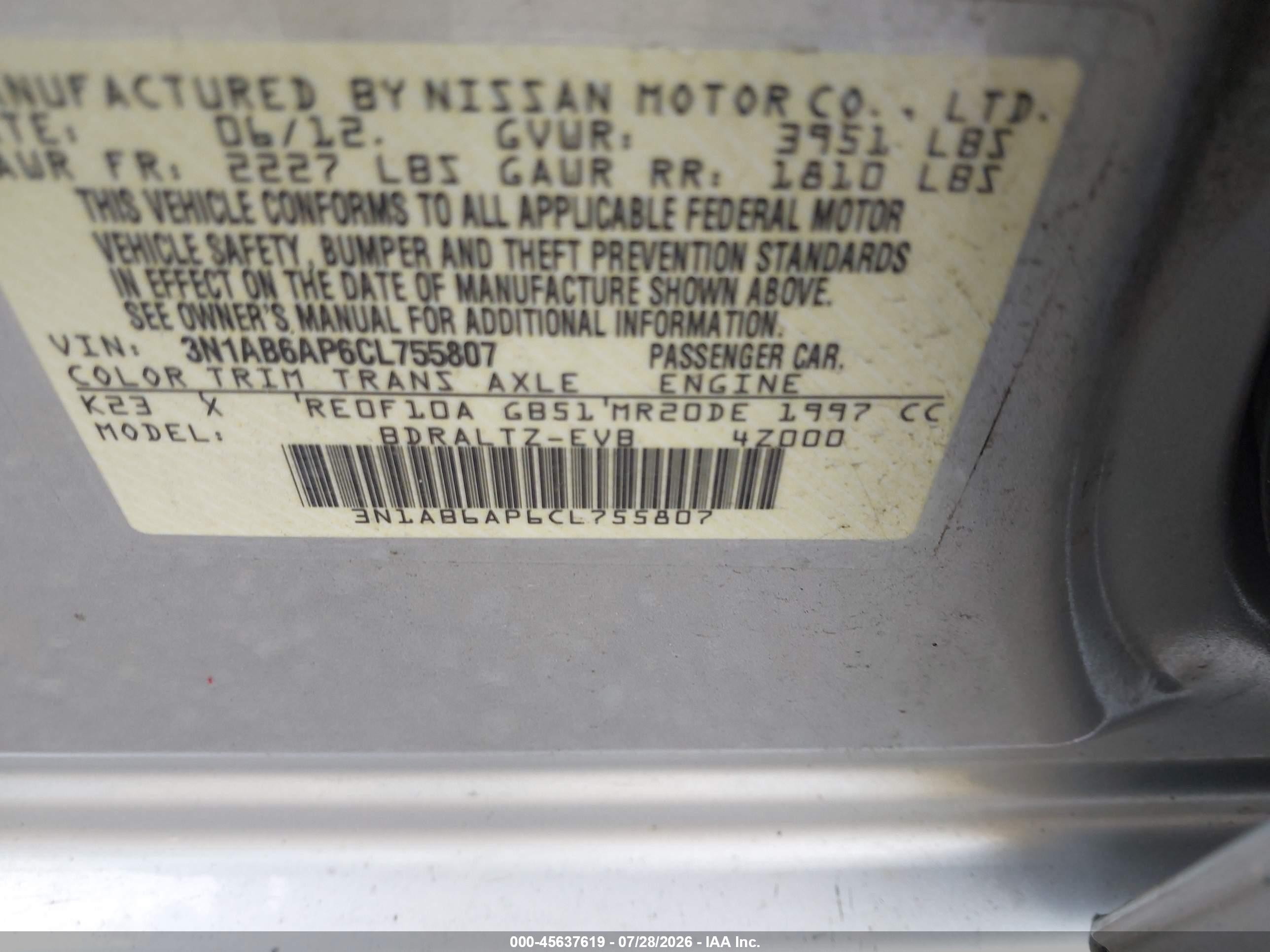 2012 Nissan Sentra 2.0 S Silver vin: 3N1AB6AP6CL755807