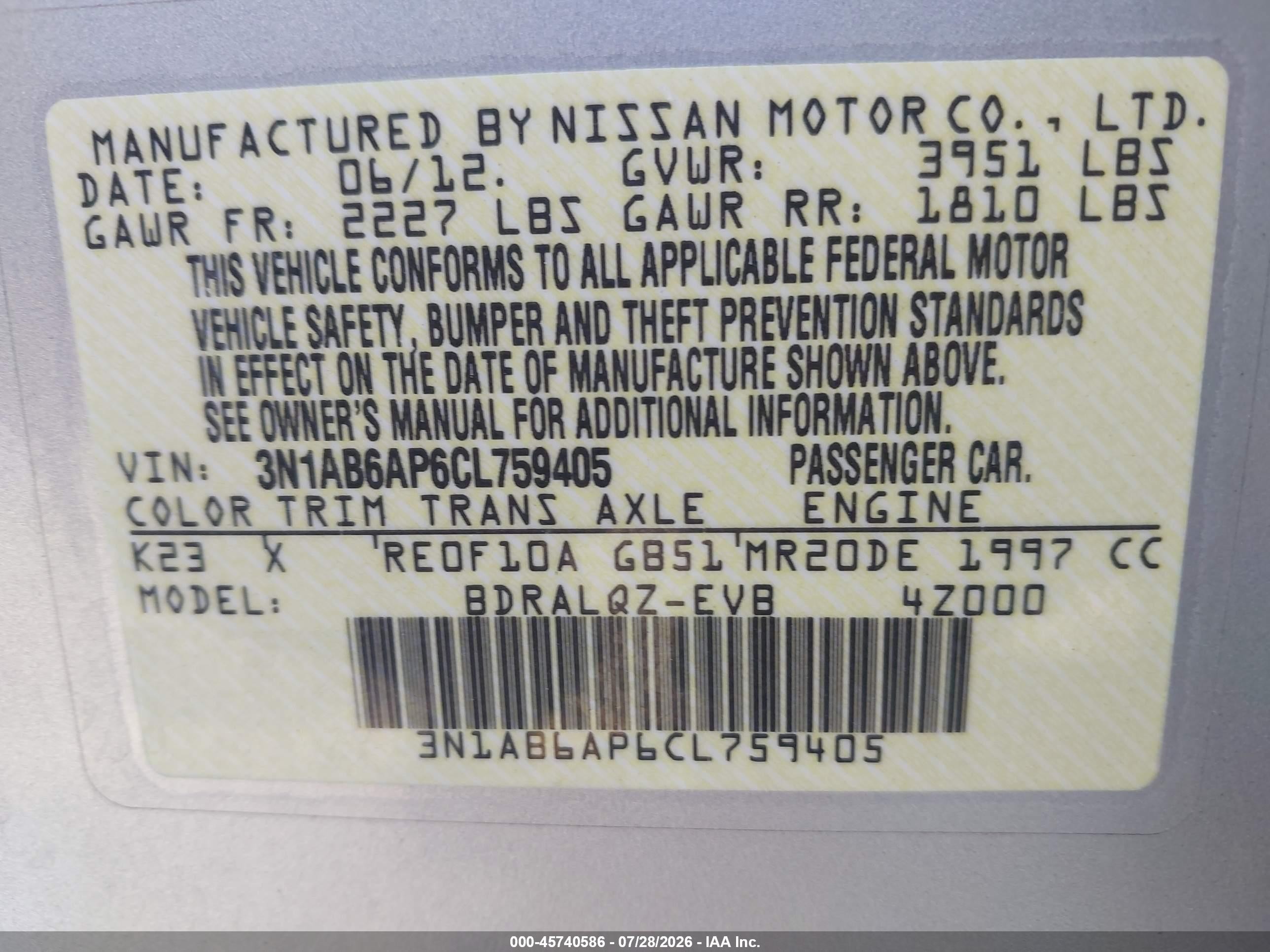 2012 Nissan Sentra 2.0 Silver vin: 3N1AB6AP6CL759405