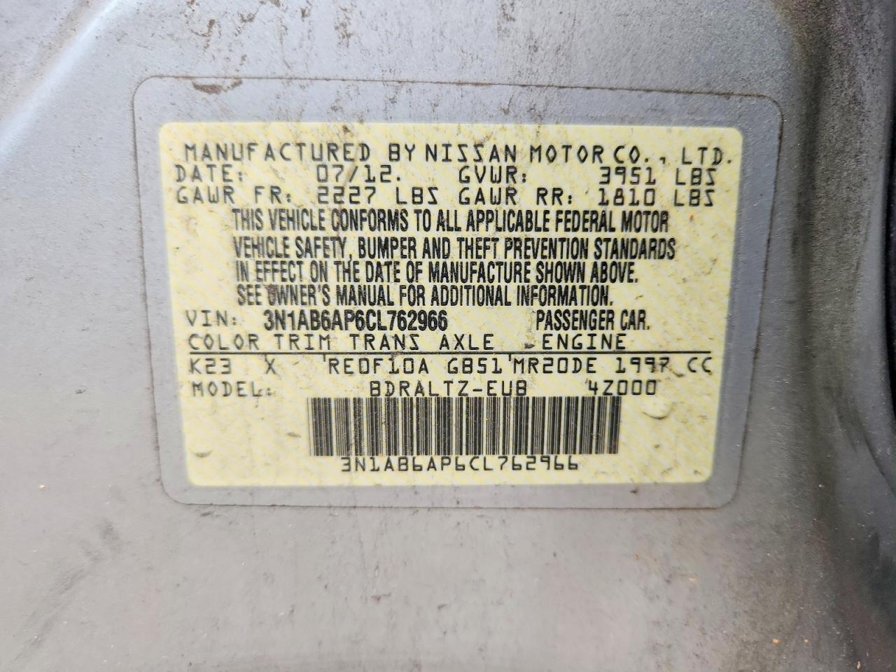 2012 Nissan Sentra 2.0 Silver vin: 3N1AB6AP6CL762966