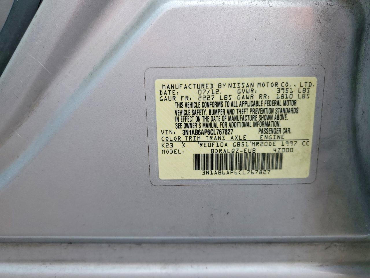 2012 Nissan Sentra 2.0 Silver vin: 3N1AB6AP6CL767827
