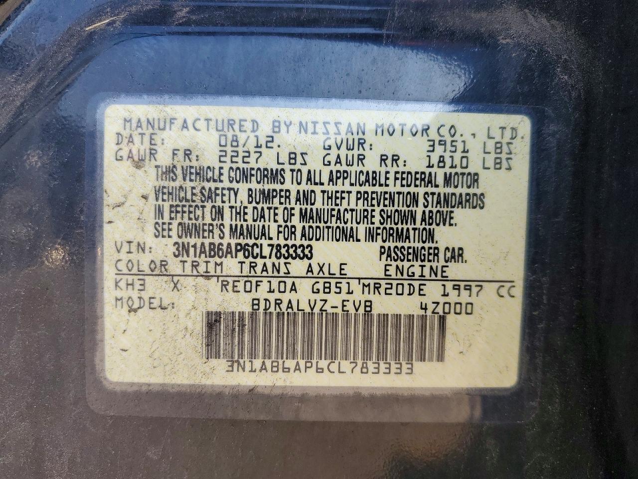 2012 Nissan Sentra 2.0 Black vin: 3N1AB6AP6CL783333