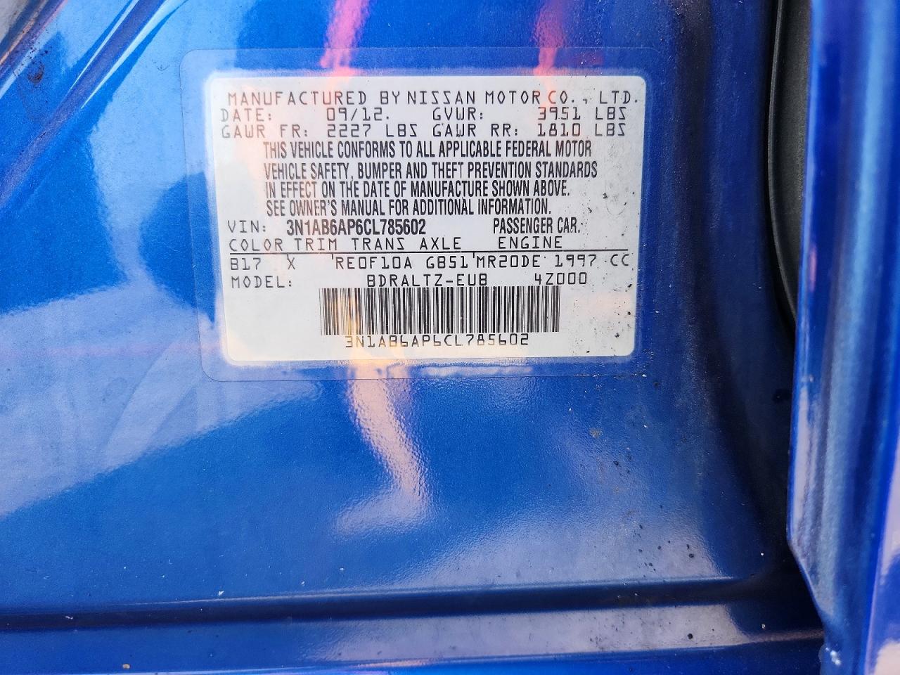 2012 Nissan Sentra 2.0 Burn vin: 3N1AB6AP6CL785602