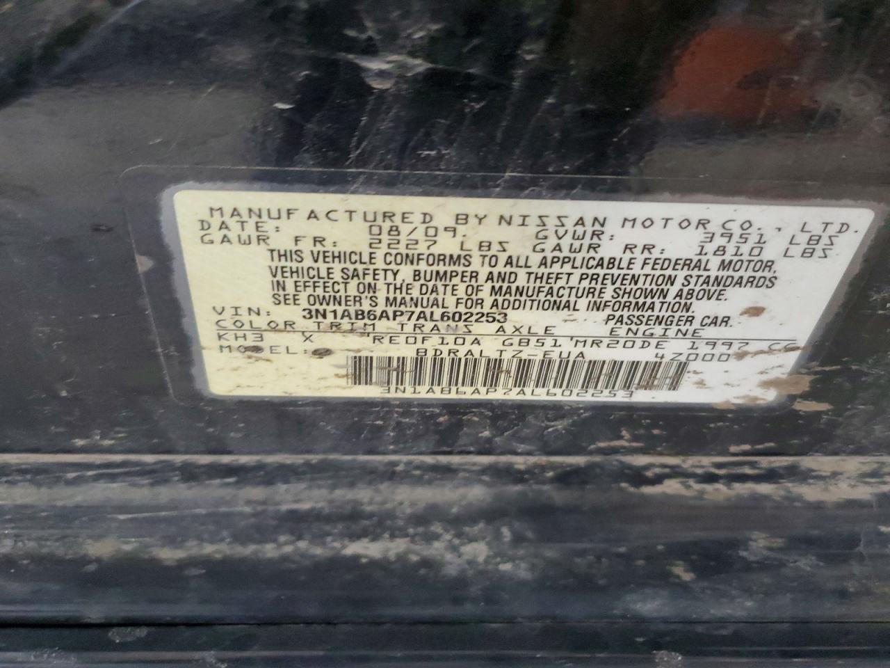 2010 Nissan Sentra 2.0 Black vin: 3N1AB6AP7AL602253