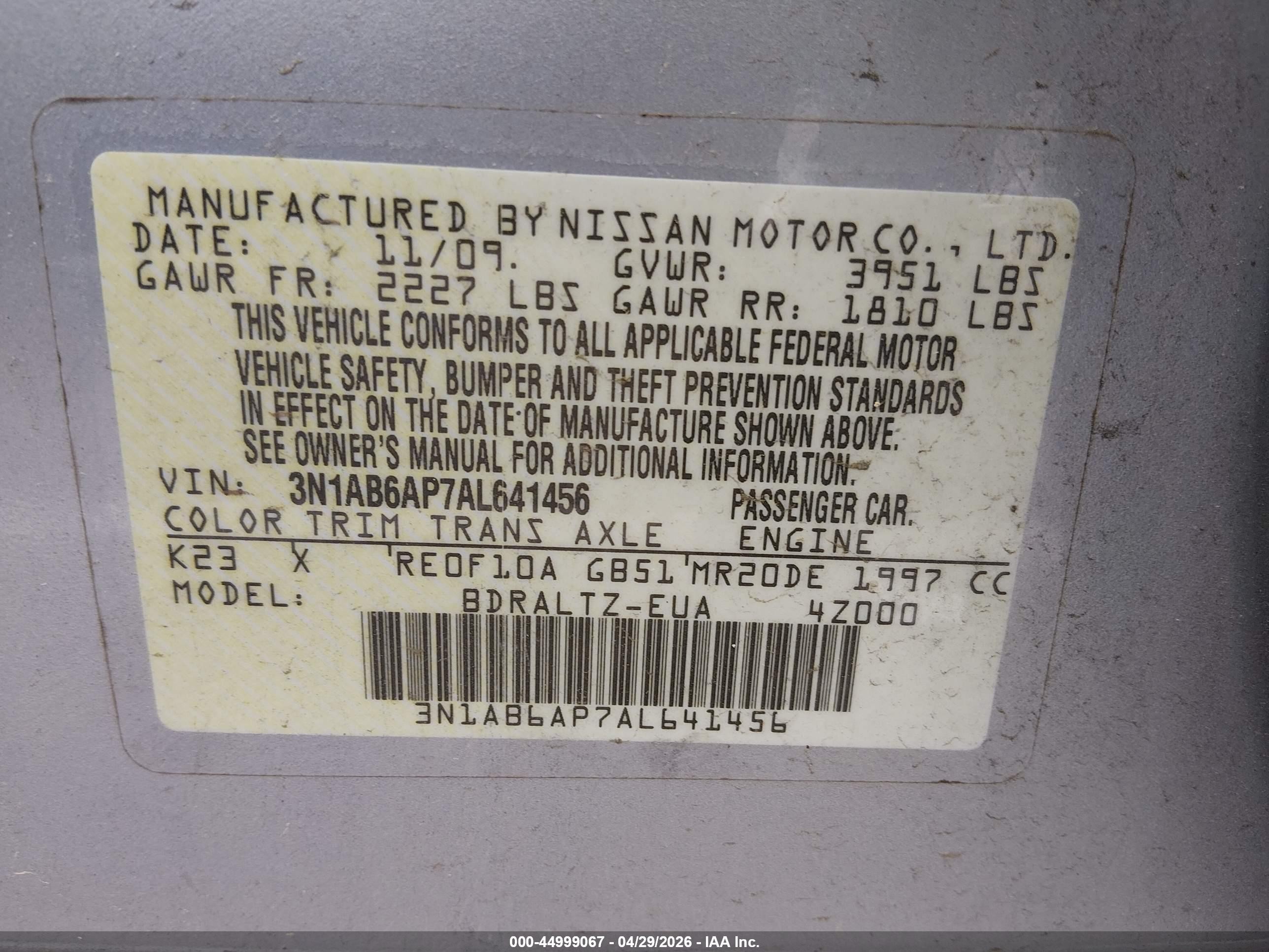 2010 Nissan Sentra 2.0s Silver vin: 3N1AB6AP7AL641456