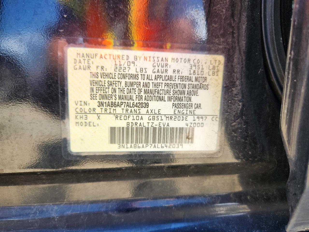 2010 Nissan Sentra 2.0 Black vin: 3N1AB6AP7AL642039
