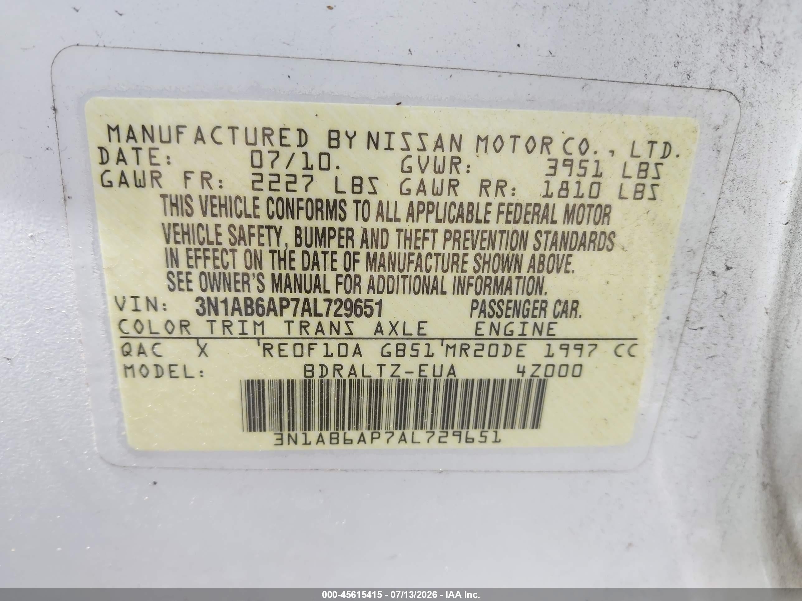 2010 Nissan Sentra 2.0s White vin: 3N1AB6AP7AL729651
