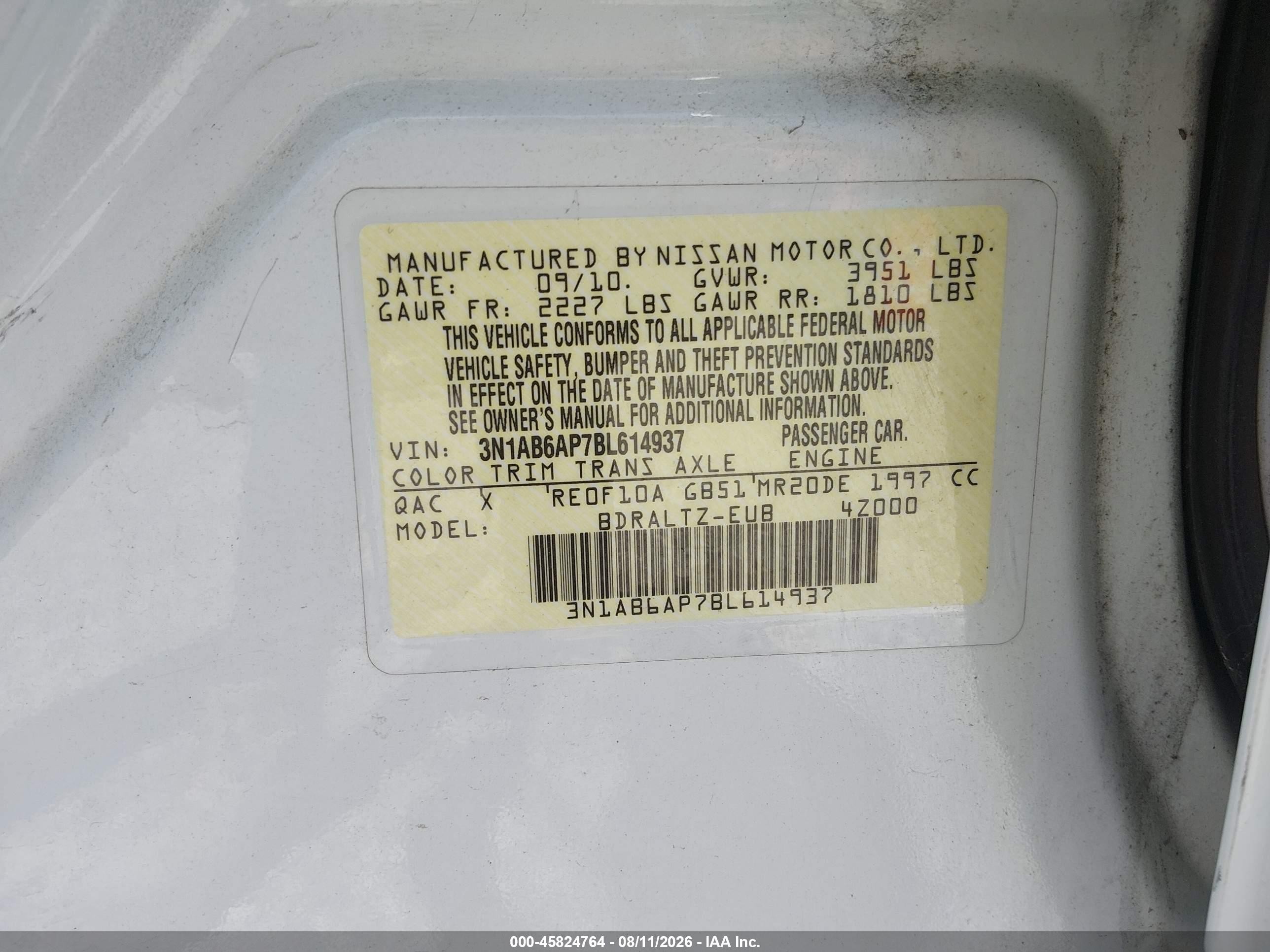 2011 Nissan Sentra 2.0s White vin: 3N1AB6AP7BL614937