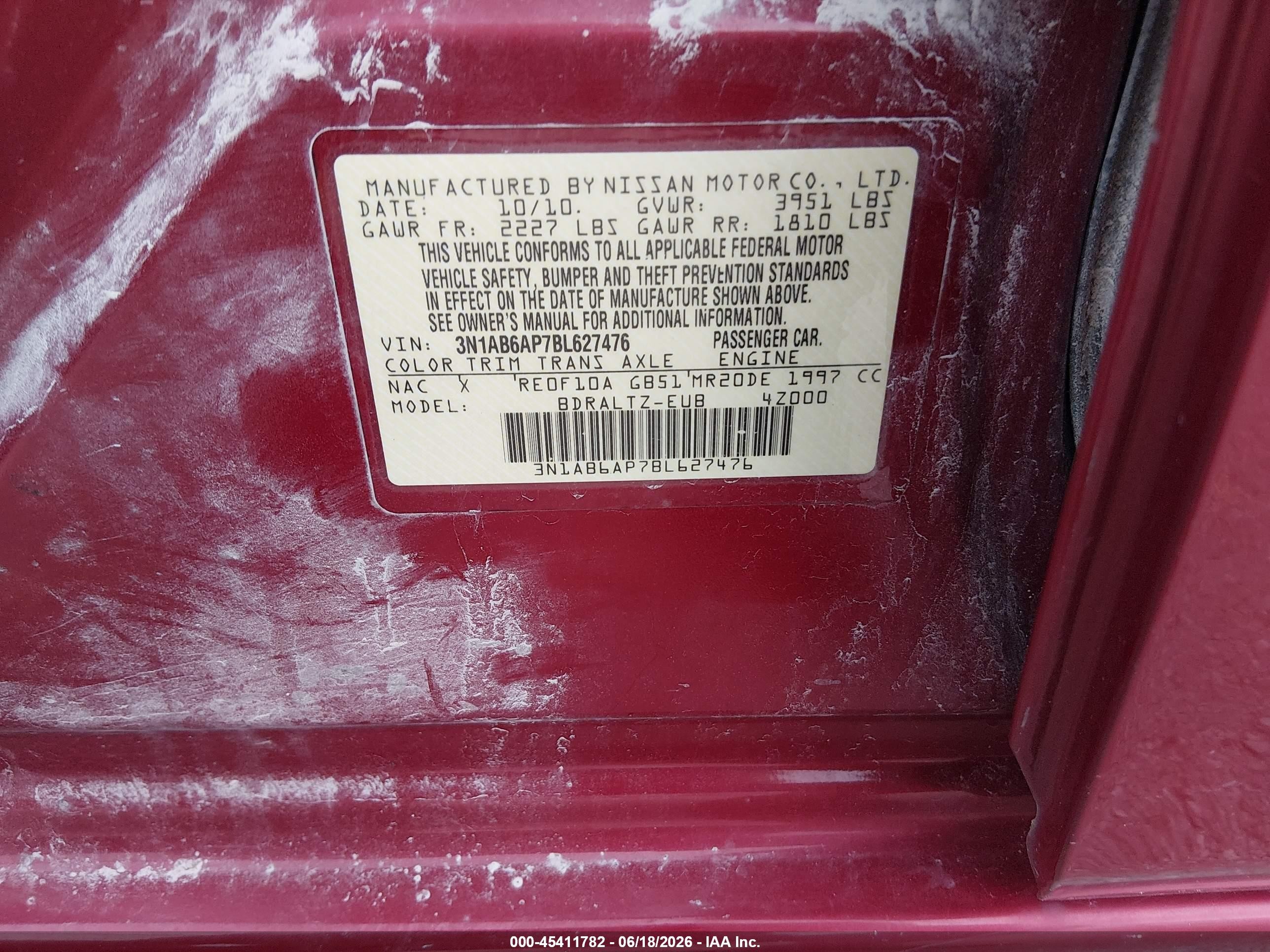 2011 Nissan Sentra 2.0s Red vin: 3N1AB6AP7BL627476