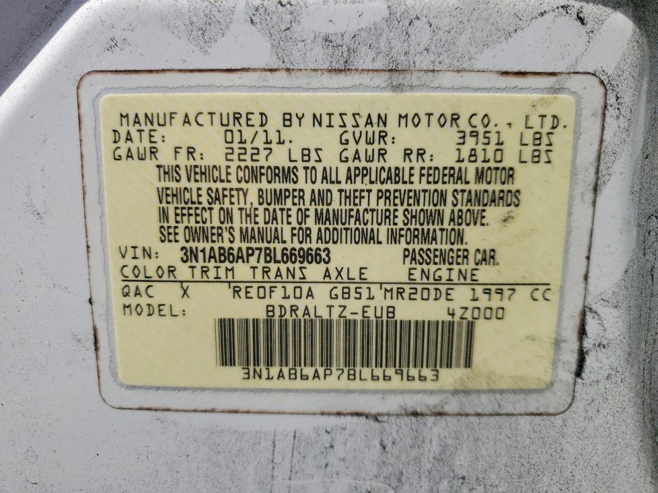 2011 Nissan Sentra 2.0 White vin: 3N1AB6AP7BL669663