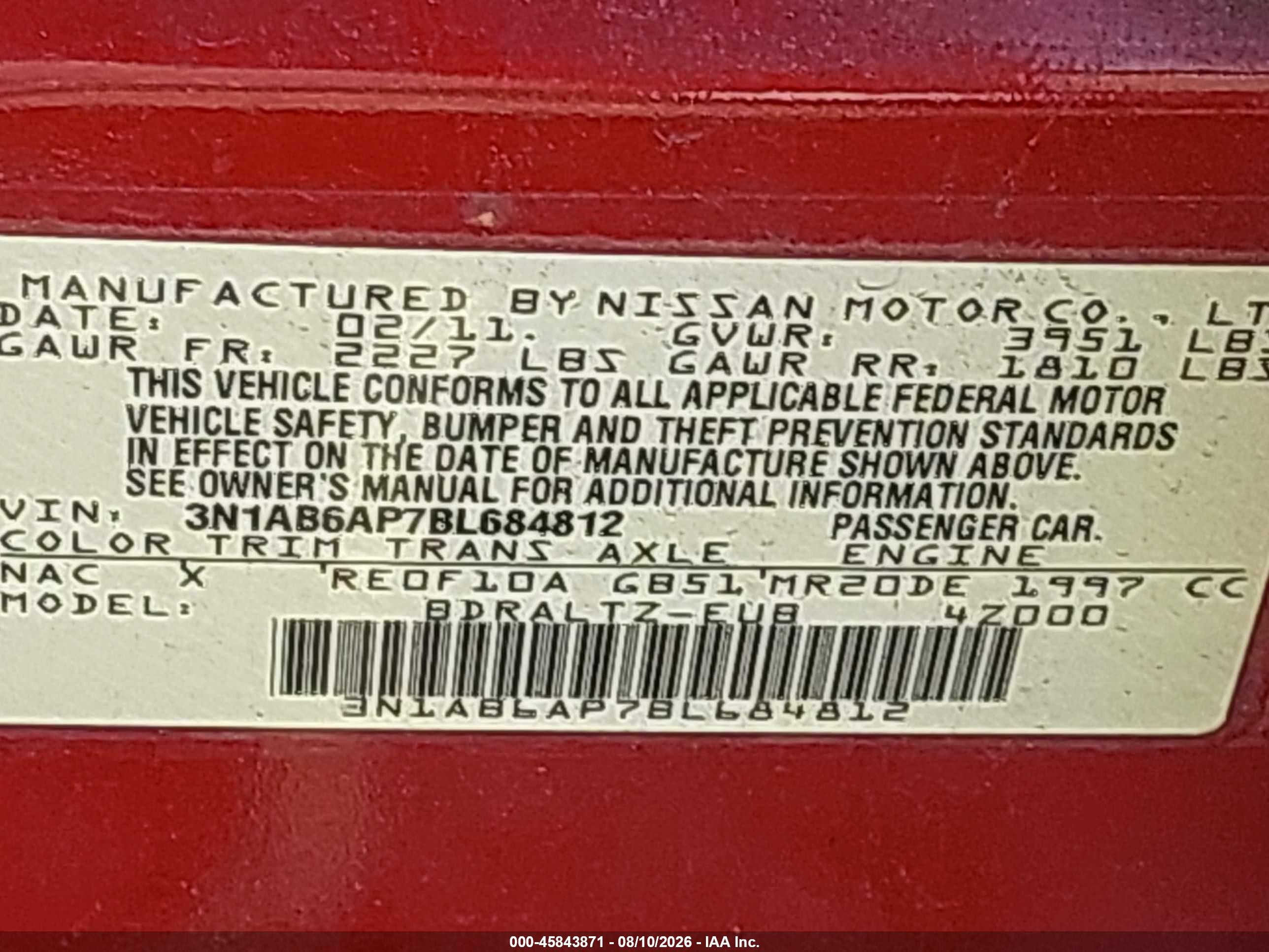 2011 Nissan Sentra 2.0s Red vin: 3N1AB6AP7BL684812